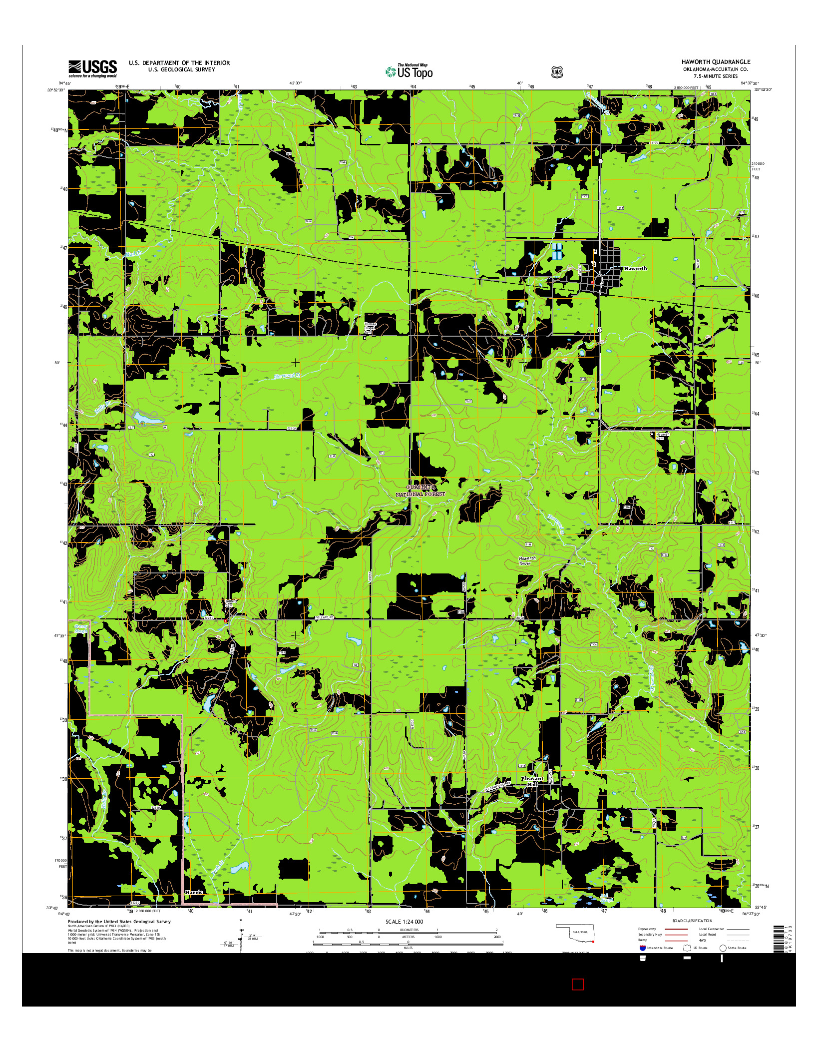 USGS US TOPO 7.5-MINUTE MAP FOR HAWORTH, OK 2016