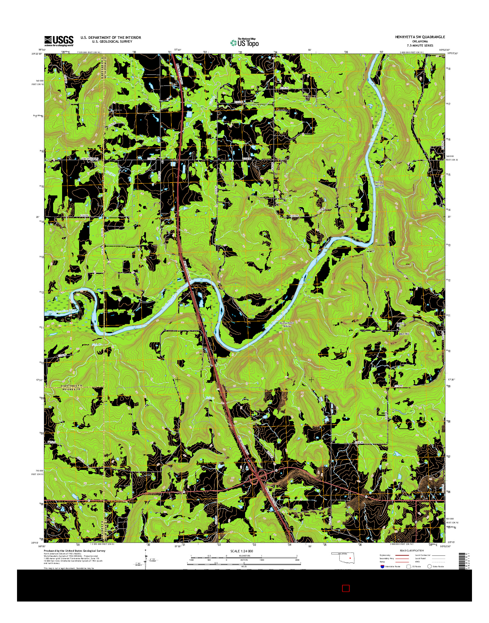 USGS US TOPO 7.5-MINUTE MAP FOR HENRYETTA SW, OK 2016