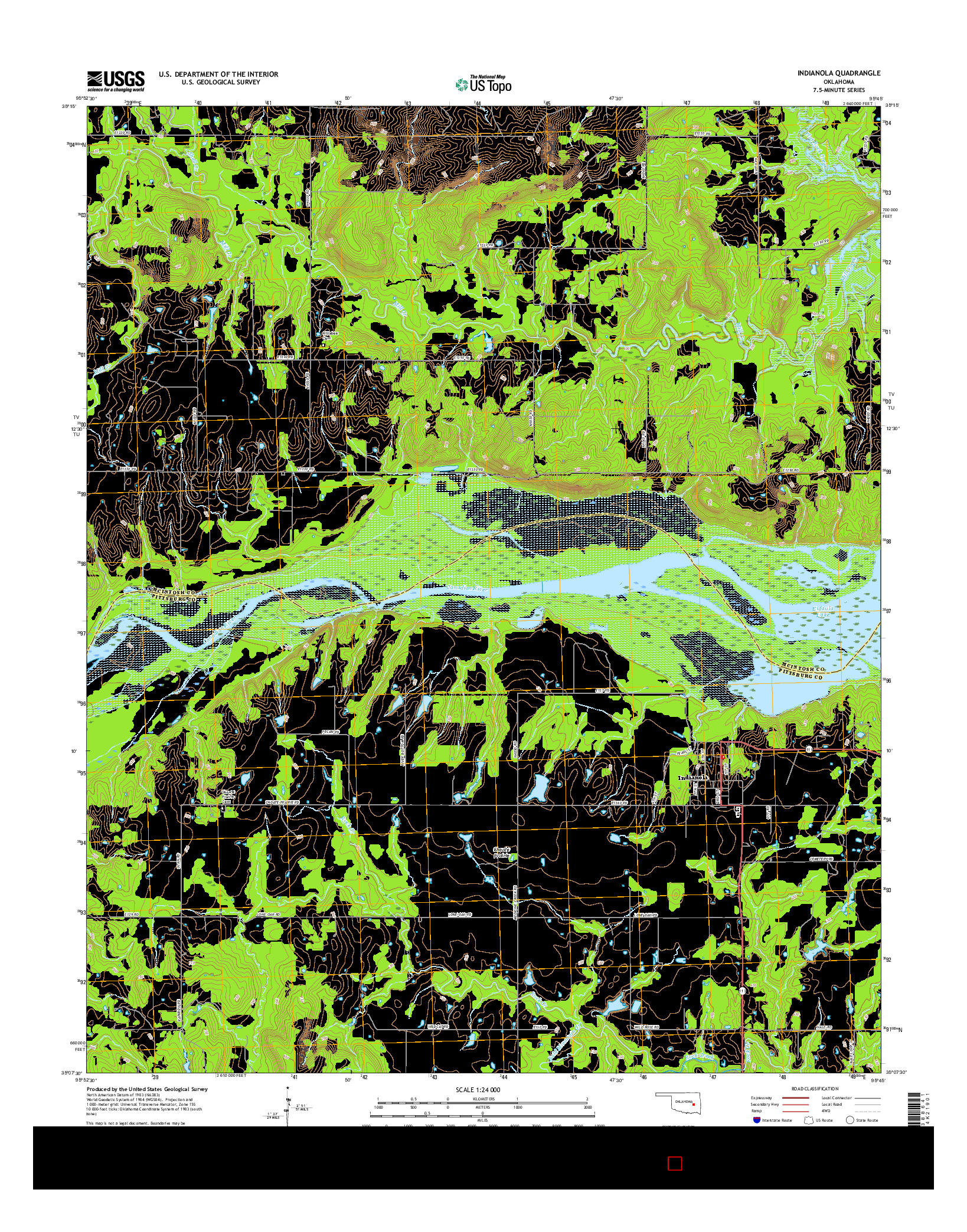 USGS US TOPO 7.5-MINUTE MAP FOR INDIANOLA, OK 2016