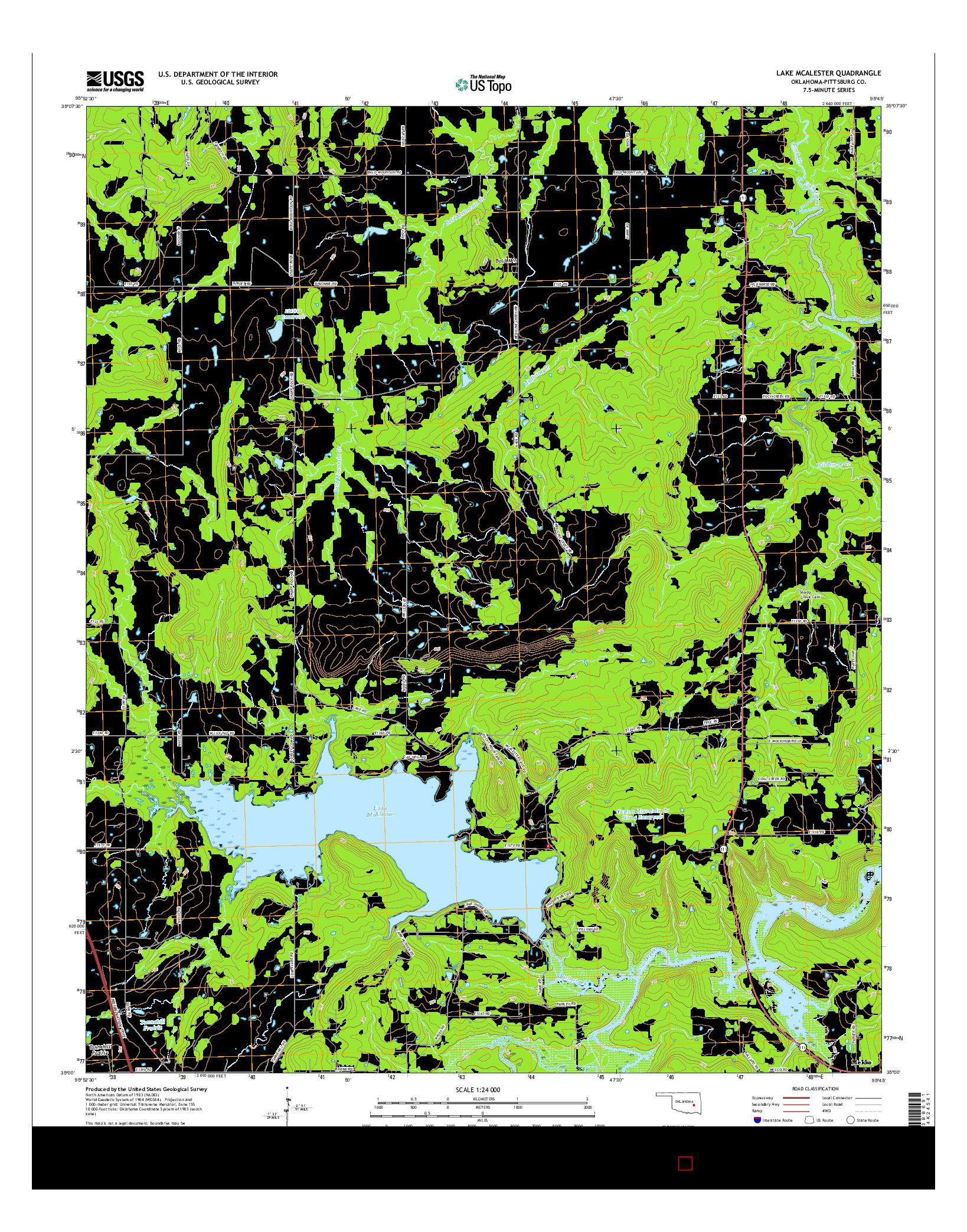 USGS US TOPO 7.5-MINUTE MAP FOR LAKE MCALESTER, OK 2016