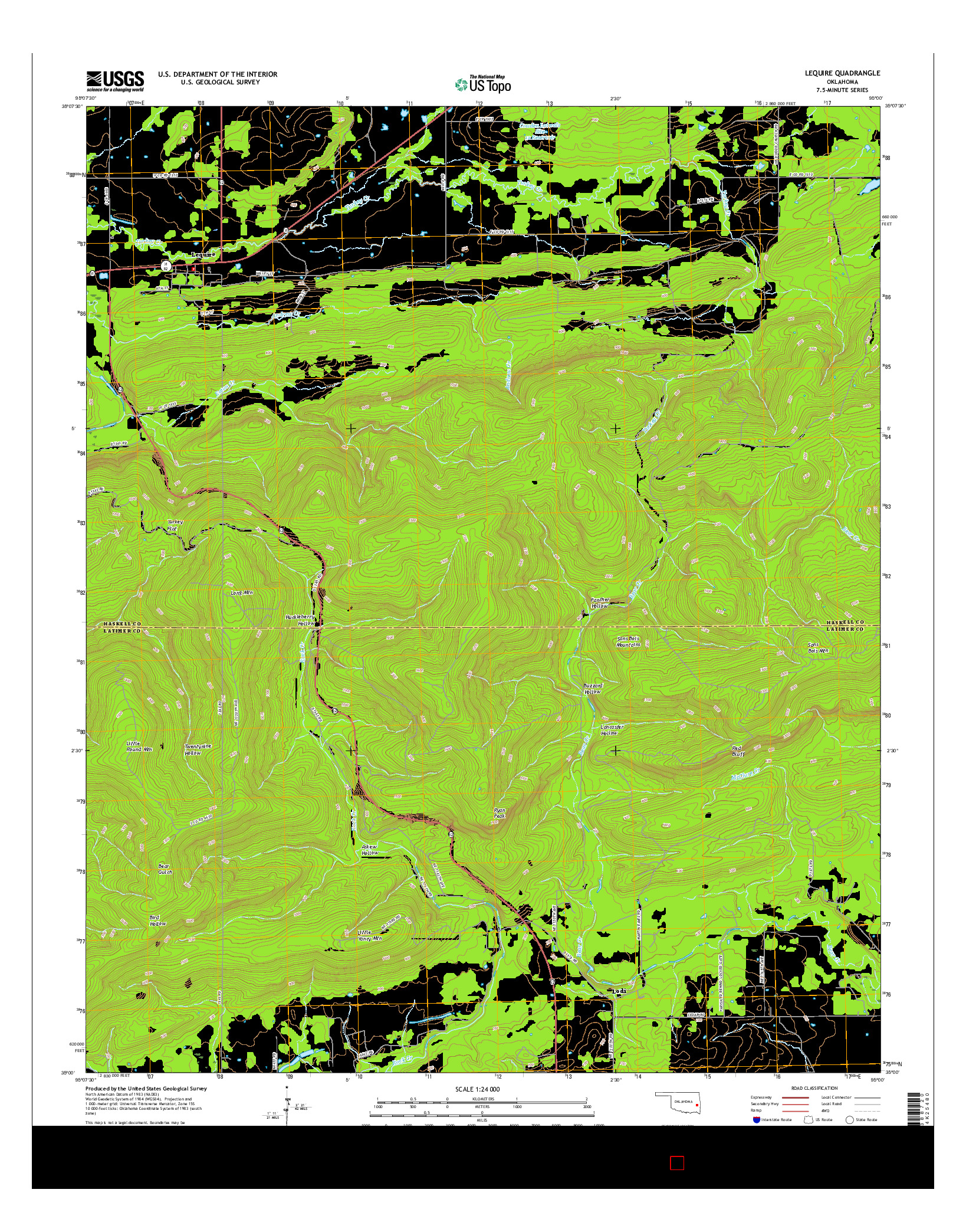 USGS US TOPO 7.5-MINUTE MAP FOR LEQUIRE, OK 2016