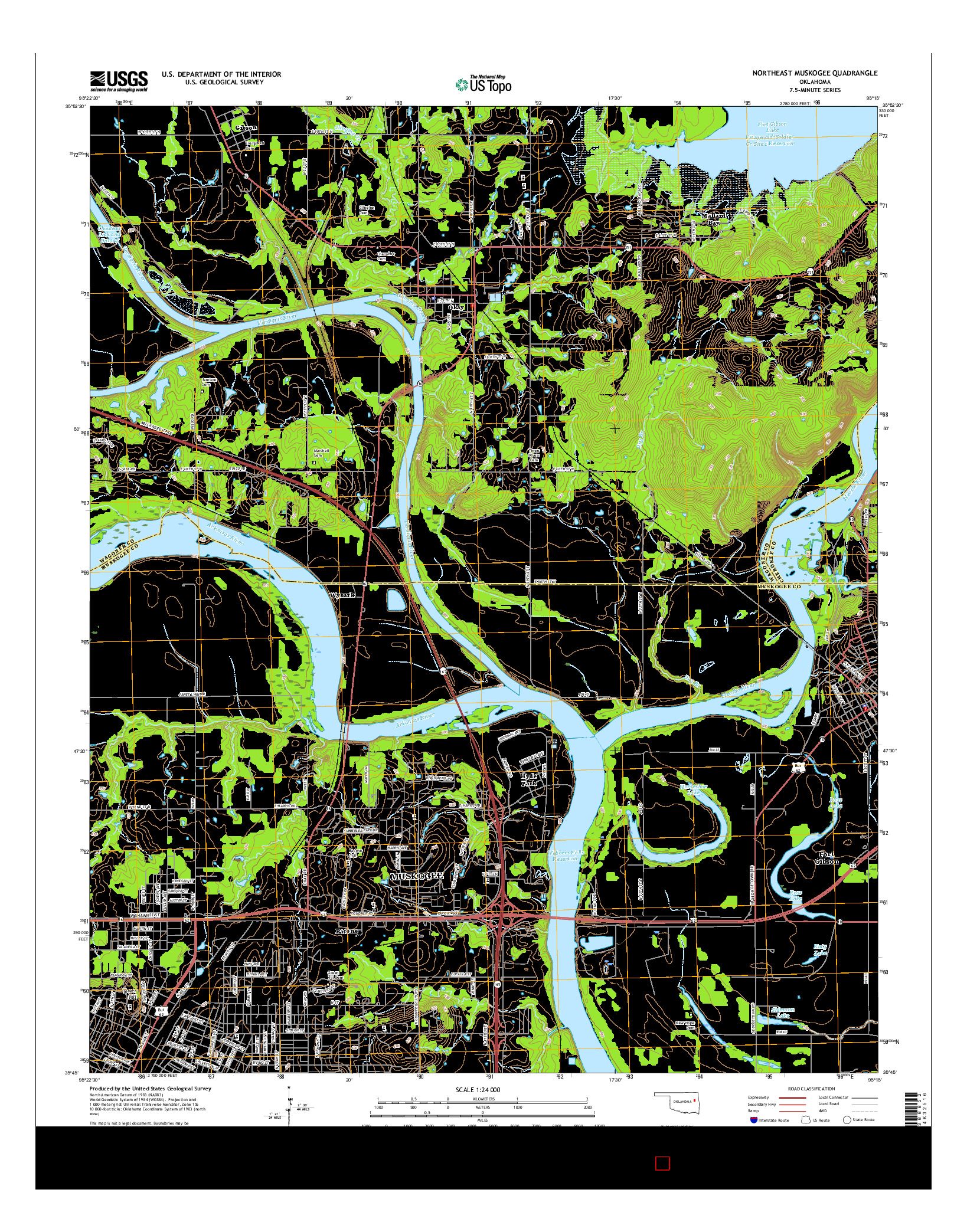 USGS US TOPO 7.5-MINUTE MAP FOR NORTHEAST MUSKOGEE, OK 2016