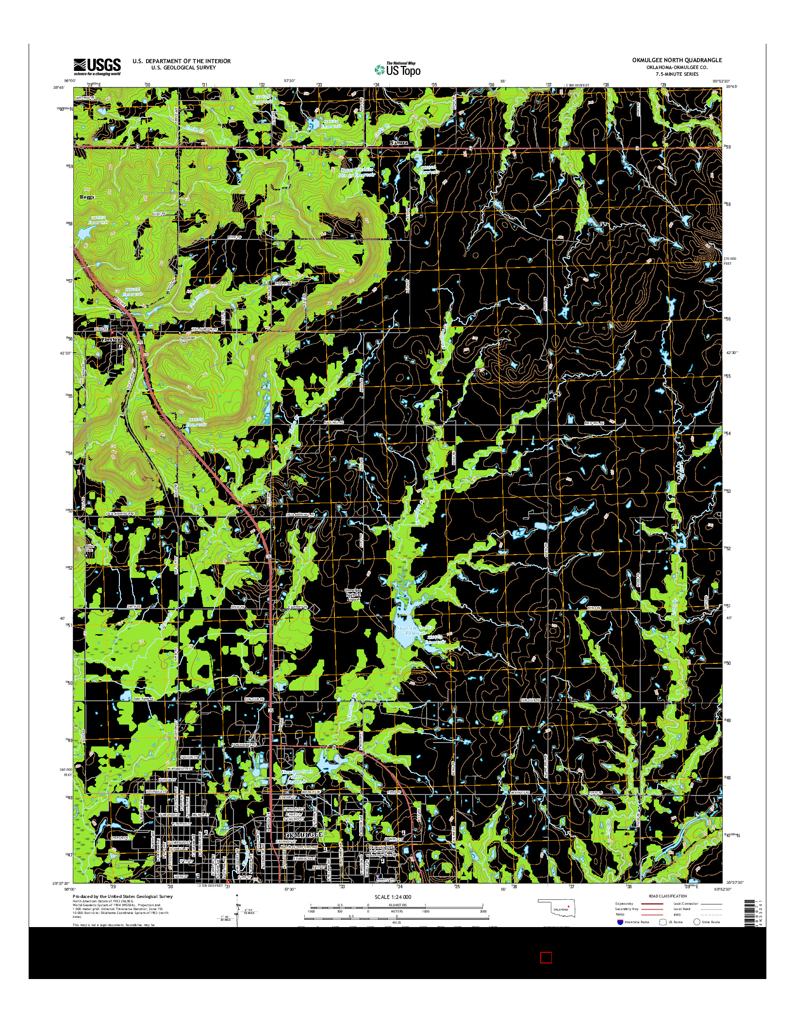 USGS US TOPO 7.5-MINUTE MAP FOR OKMULGEE NORTH, OK 2016