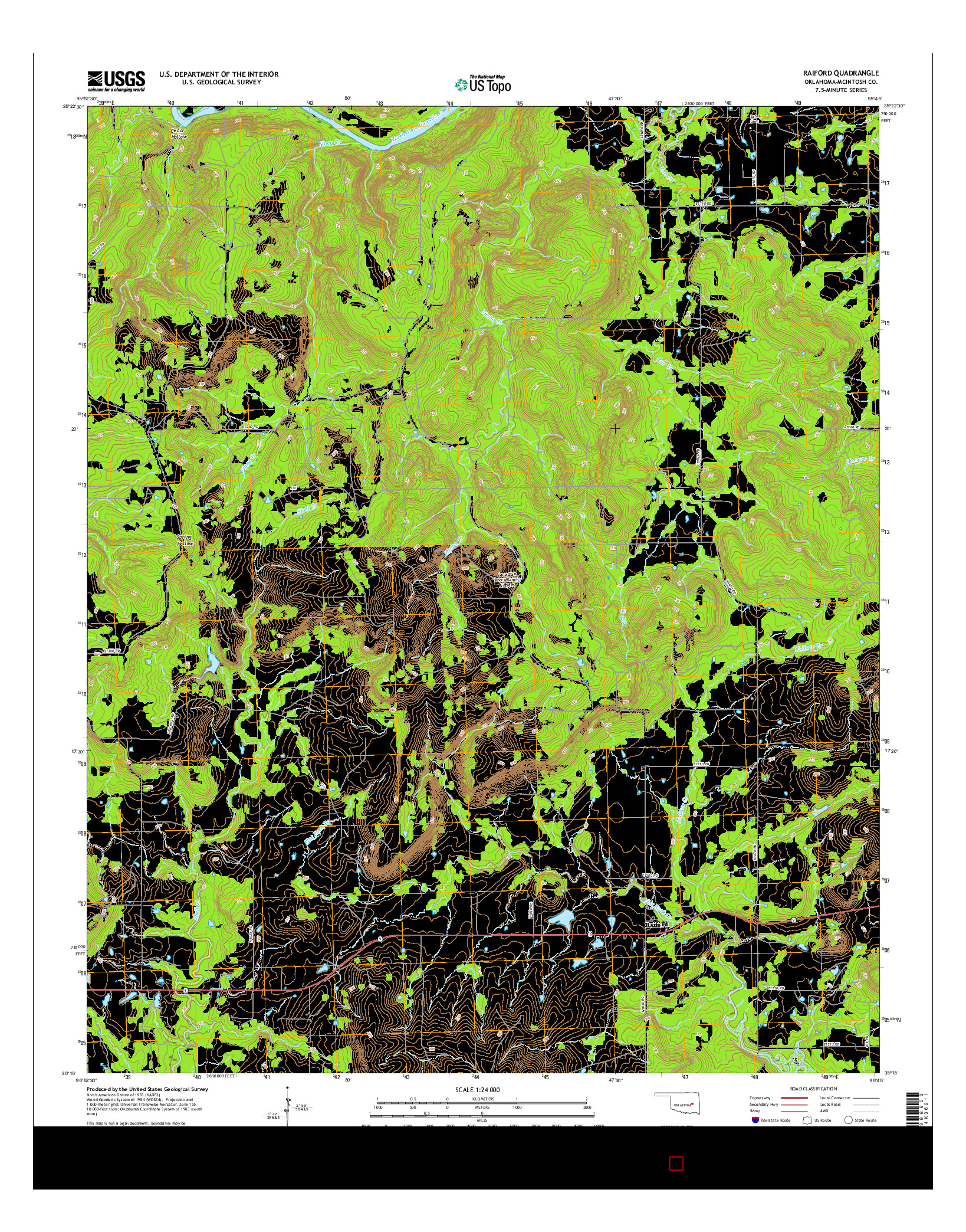 USGS US TOPO 7.5-MINUTE MAP FOR RAIFORD, OK 2016