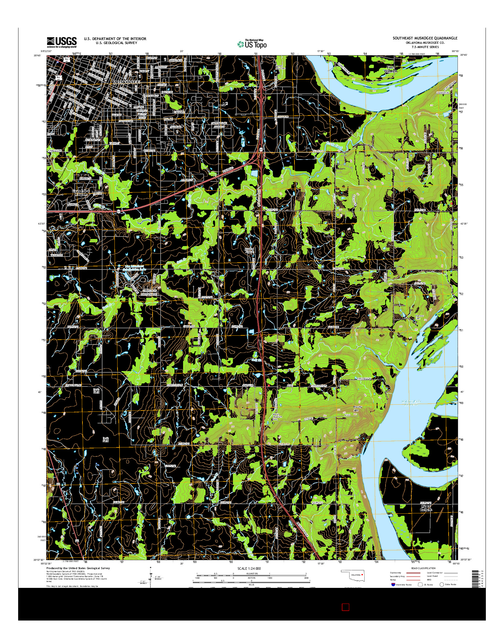 USGS US TOPO 7.5-MINUTE MAP FOR SOUTHEAST MUSKOGEE, OK 2016