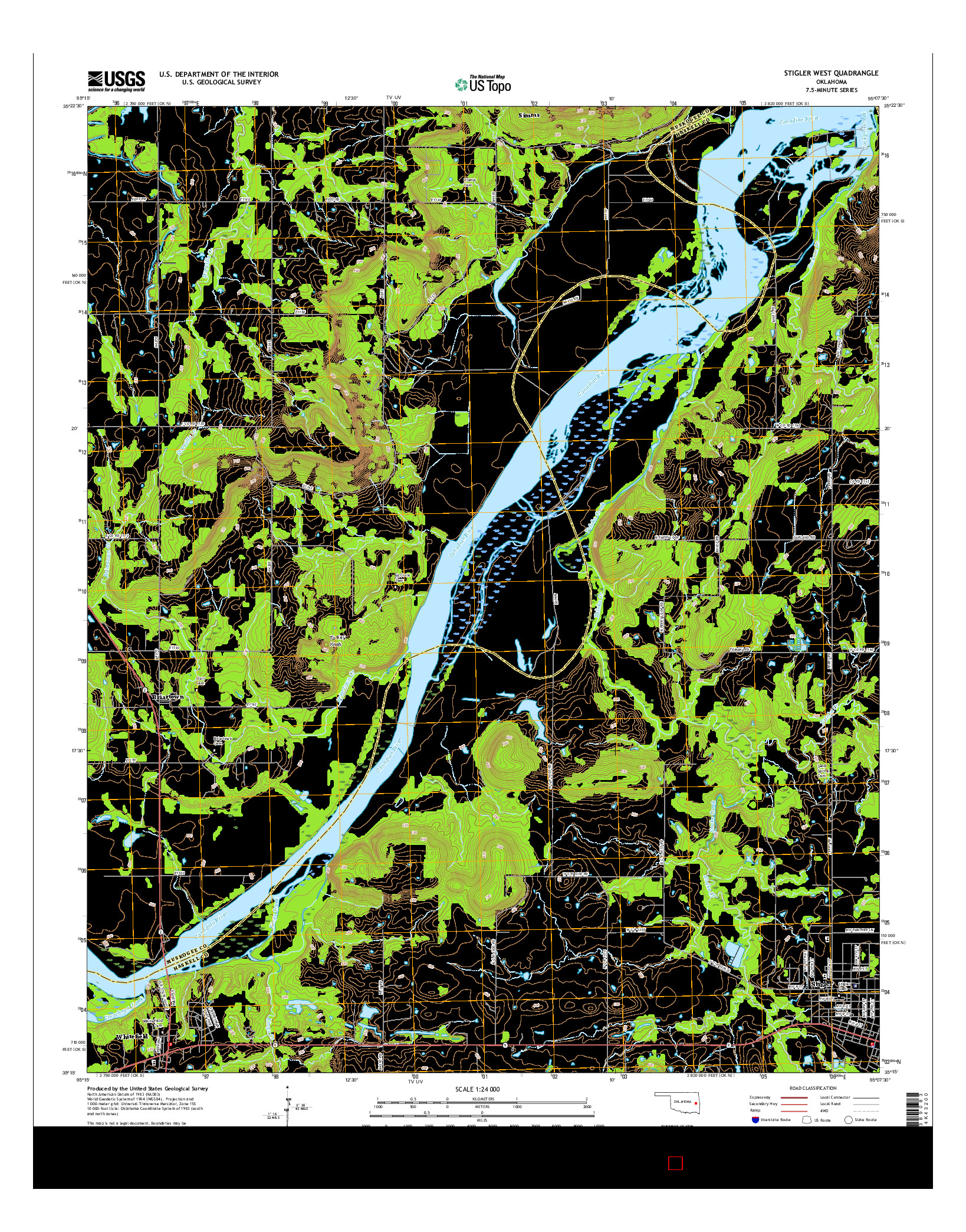 USGS US TOPO 7.5-MINUTE MAP FOR STIGLER WEST, OK 2016