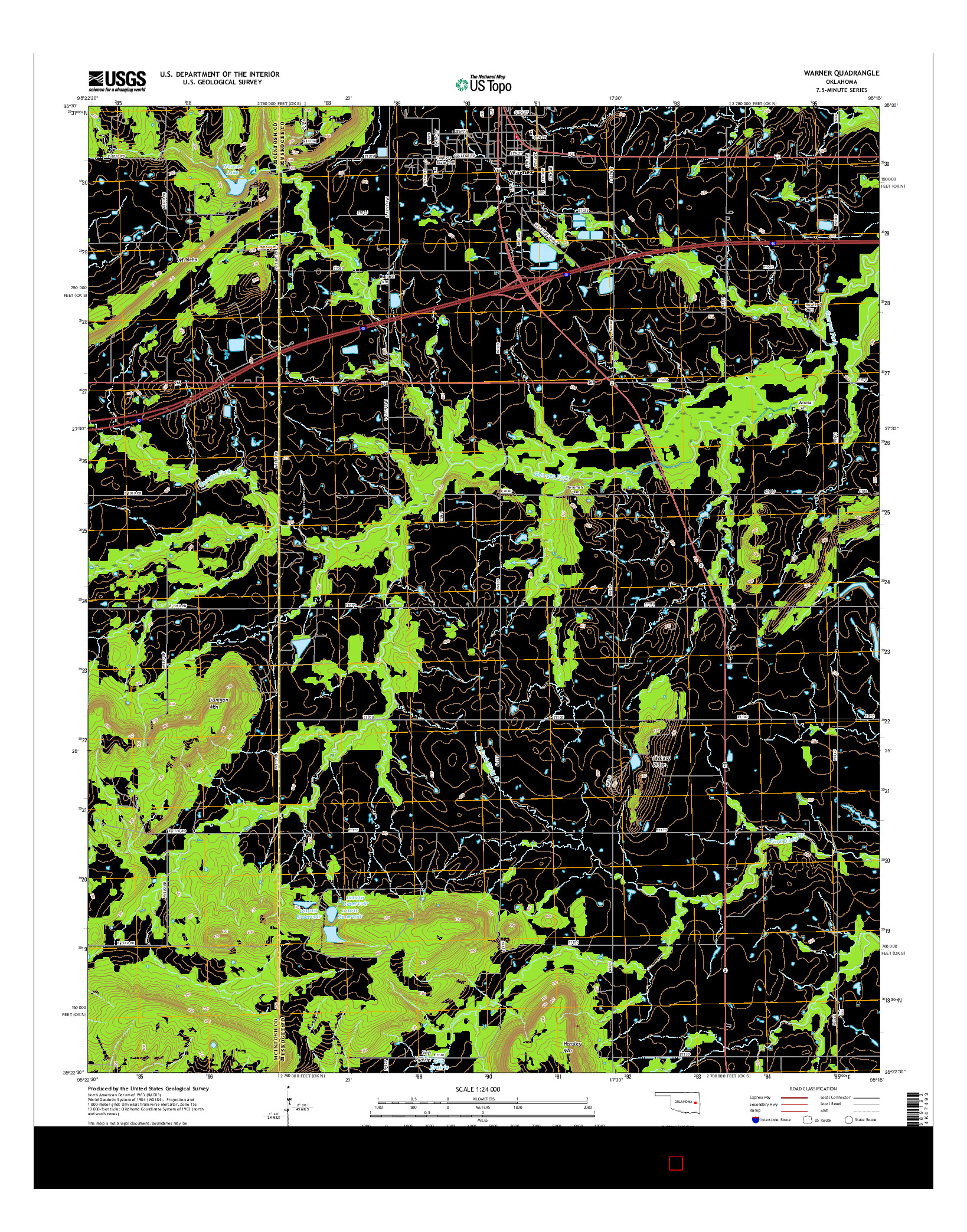 USGS US TOPO 7.5-MINUTE MAP FOR WARNER, OK 2016