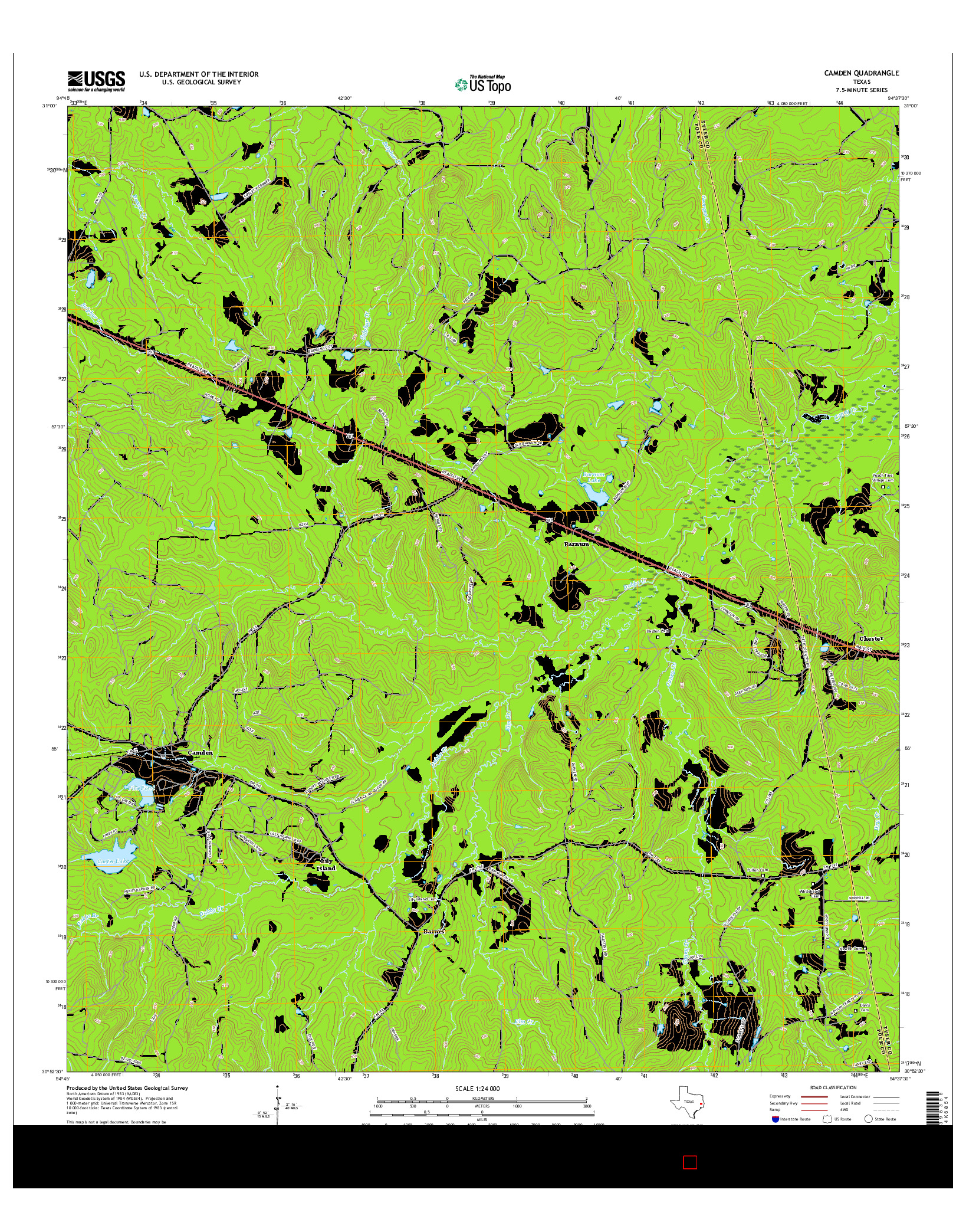 USGS US TOPO 7.5-MINUTE MAP FOR CAMDEN, TX 2016