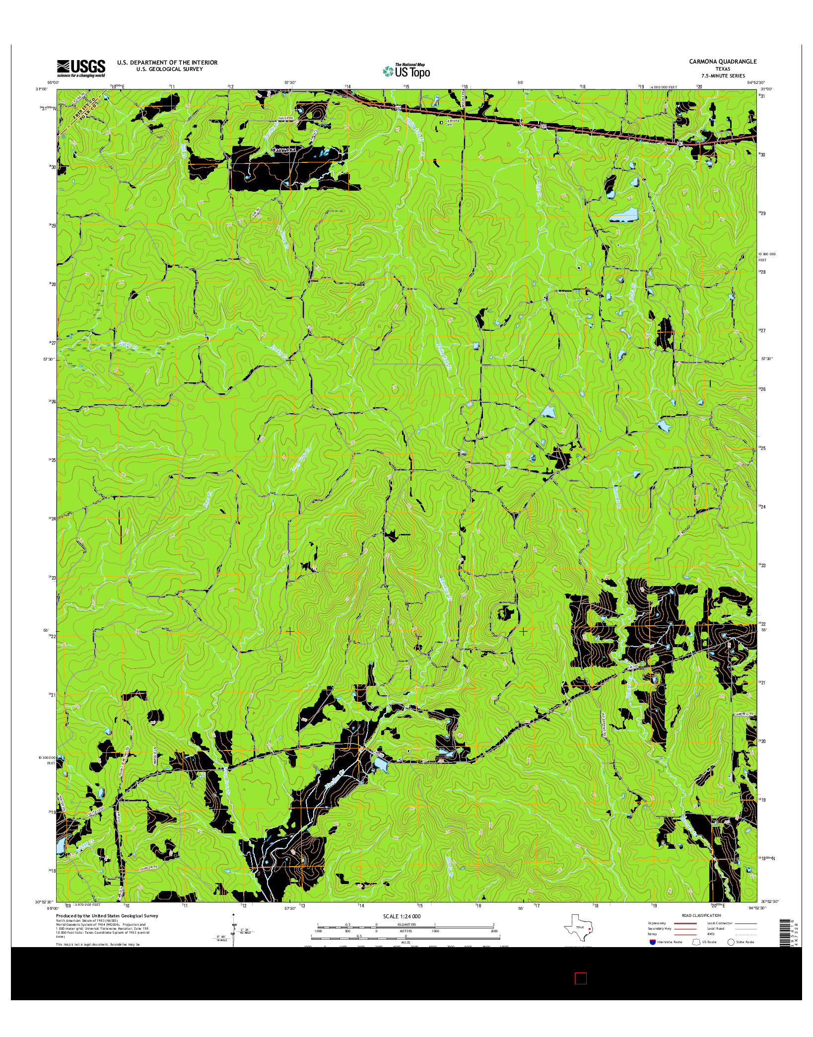 USGS US TOPO 7.5-MINUTE MAP FOR CARMONA, TX 2016