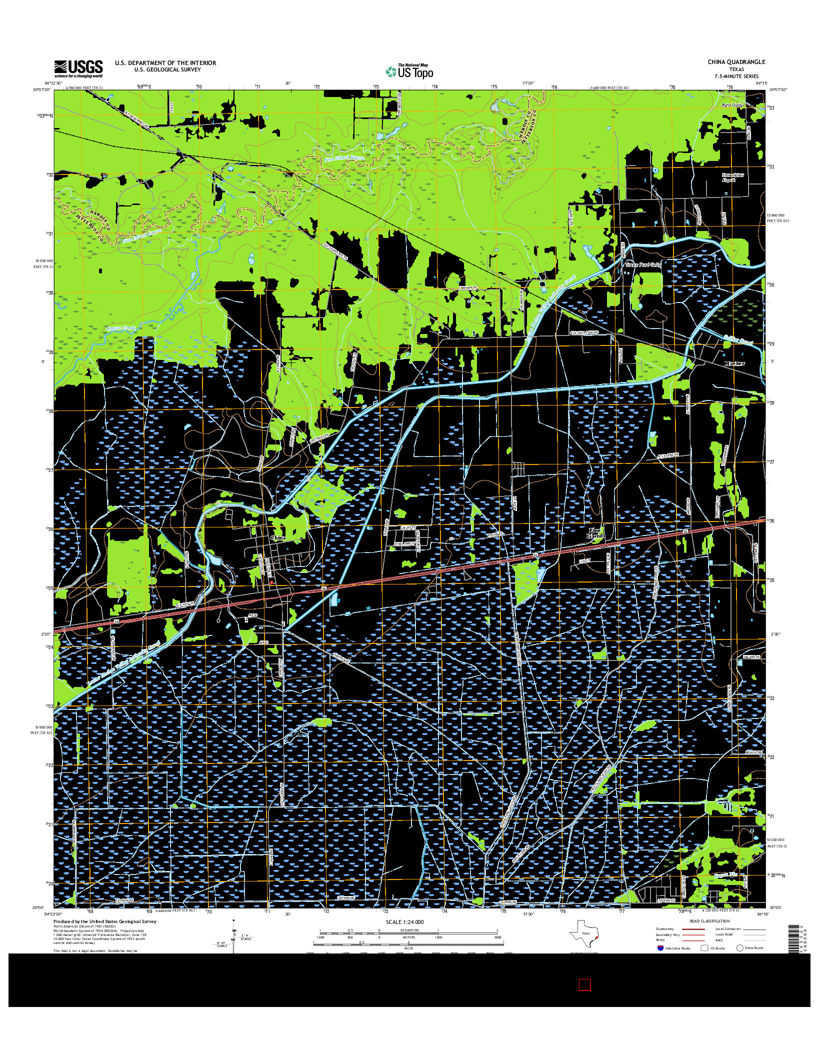 USGS US TOPO 7.5-MINUTE MAP FOR CHINA, TX 2016