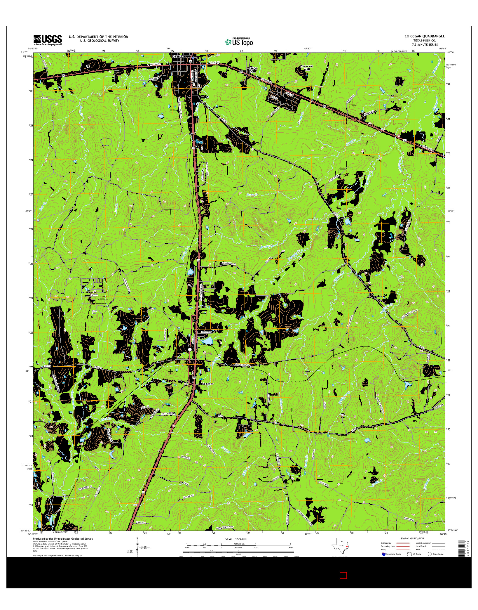 USGS US TOPO 7.5-MINUTE MAP FOR CORRIGAN, TX 2016