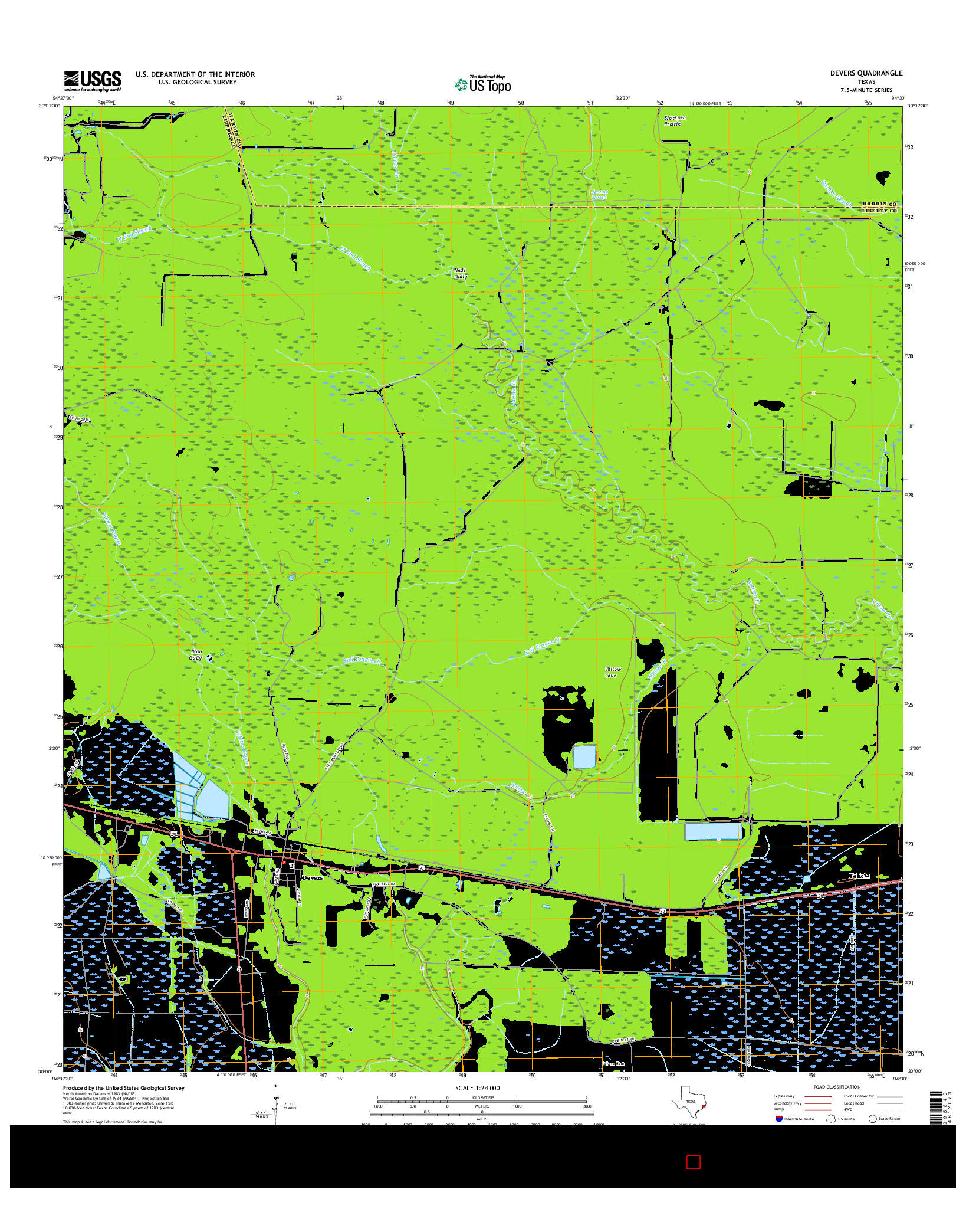 USGS US TOPO 7.5-MINUTE MAP FOR DEVERS, TX 2016