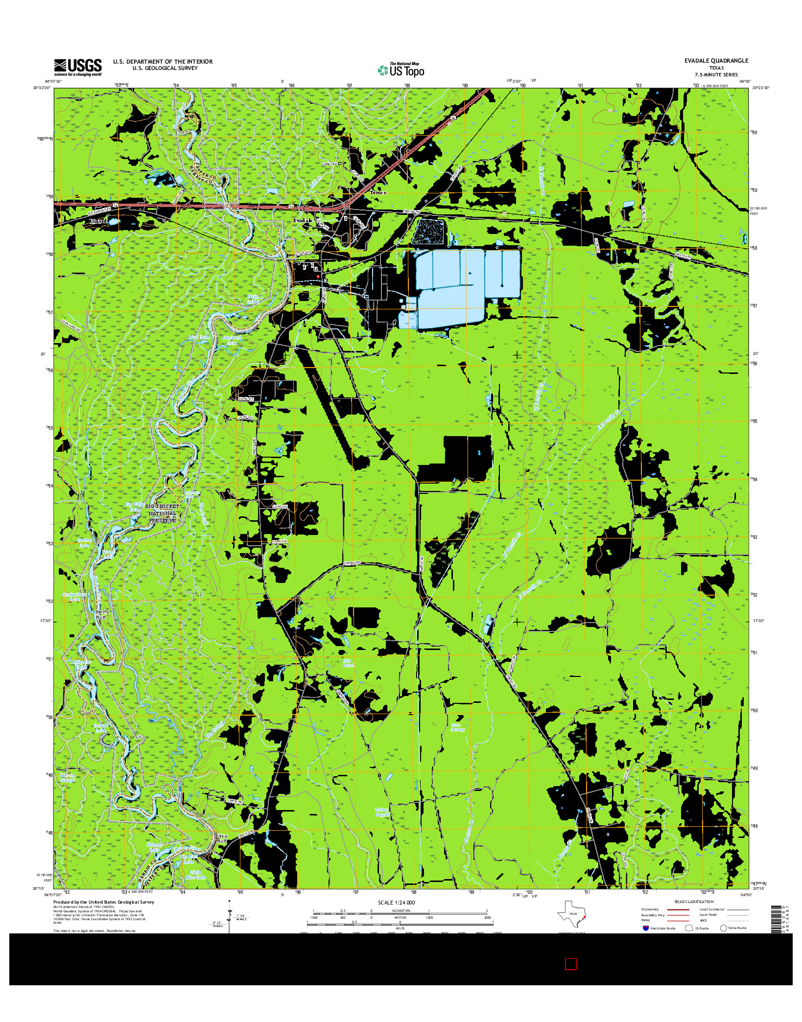 USGS US TOPO 7.5-MINUTE MAP FOR EVADALE, TX 2016