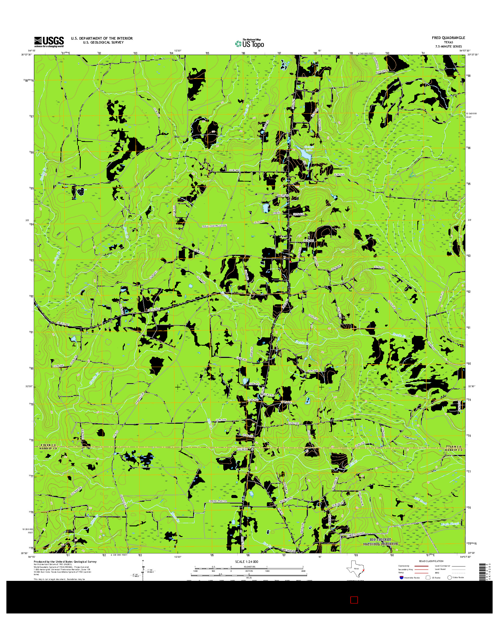 USGS US TOPO 7.5-MINUTE MAP FOR FRED, TX 2016