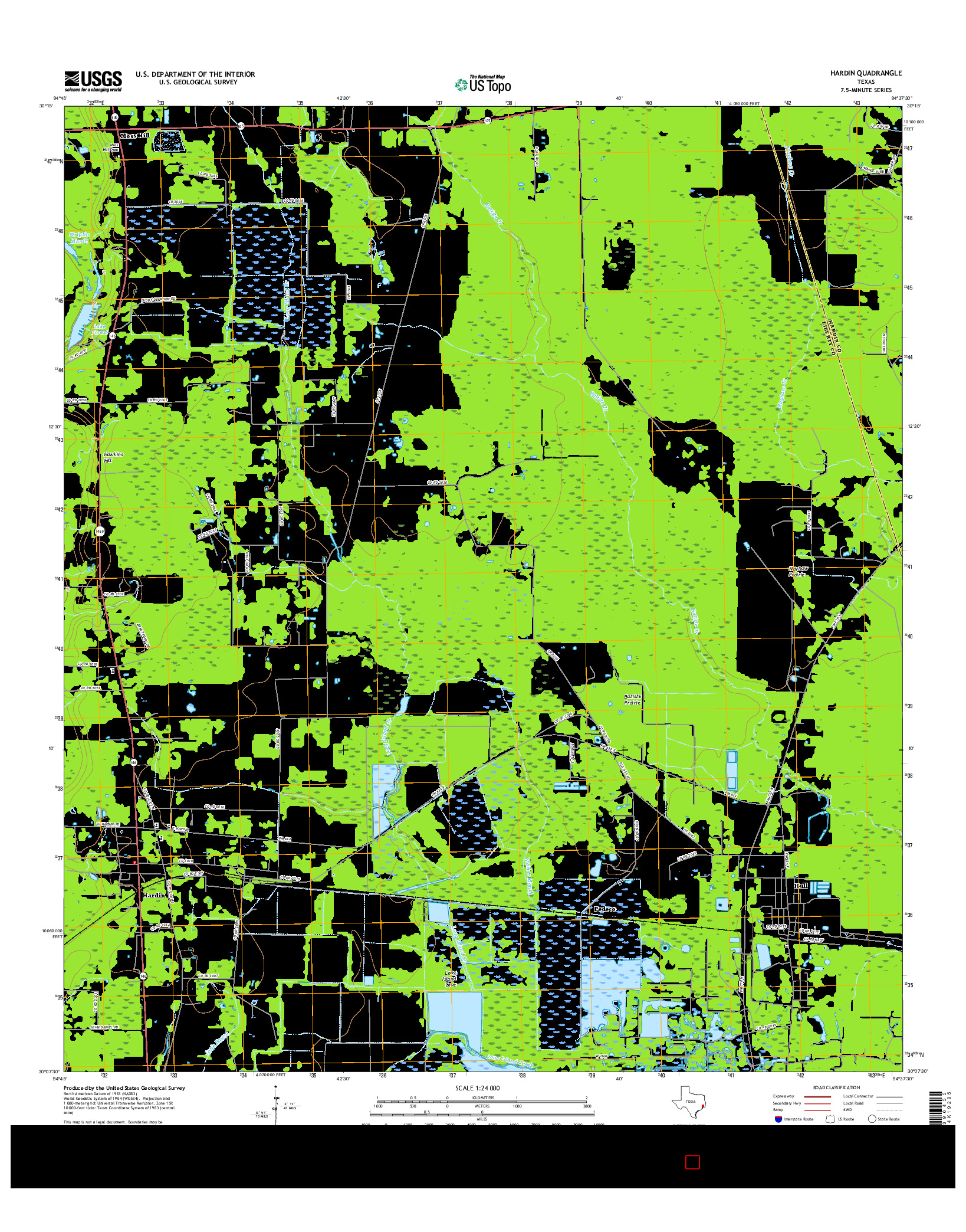 USGS US TOPO 7.5-MINUTE MAP FOR HARDIN, TX 2016