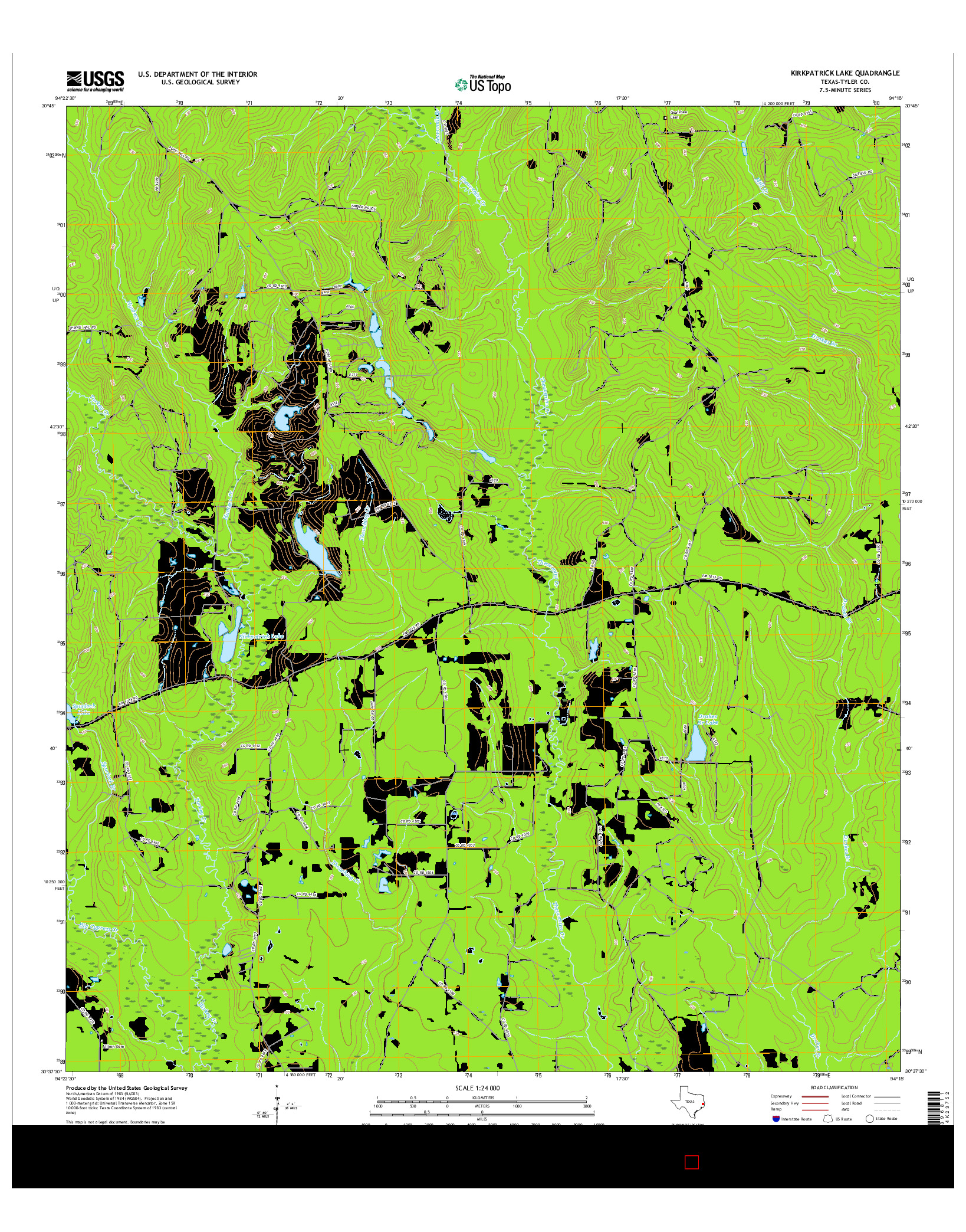 USGS US TOPO 7.5-MINUTE MAP FOR KIRKPATRICK LAKE, TX 2016