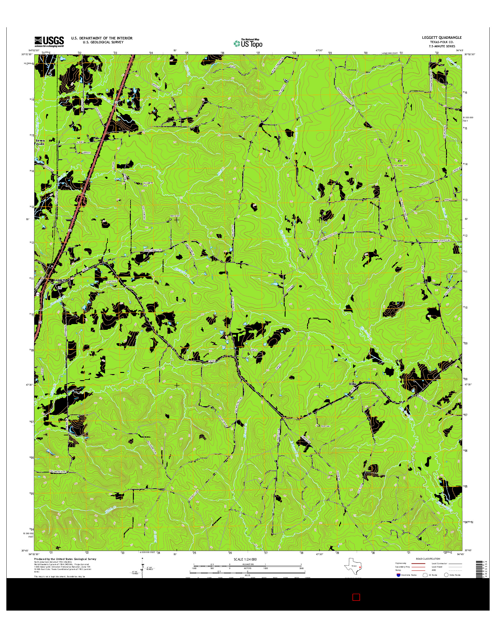 USGS US TOPO 7.5-MINUTE MAP FOR LEGGETT, TX 2016