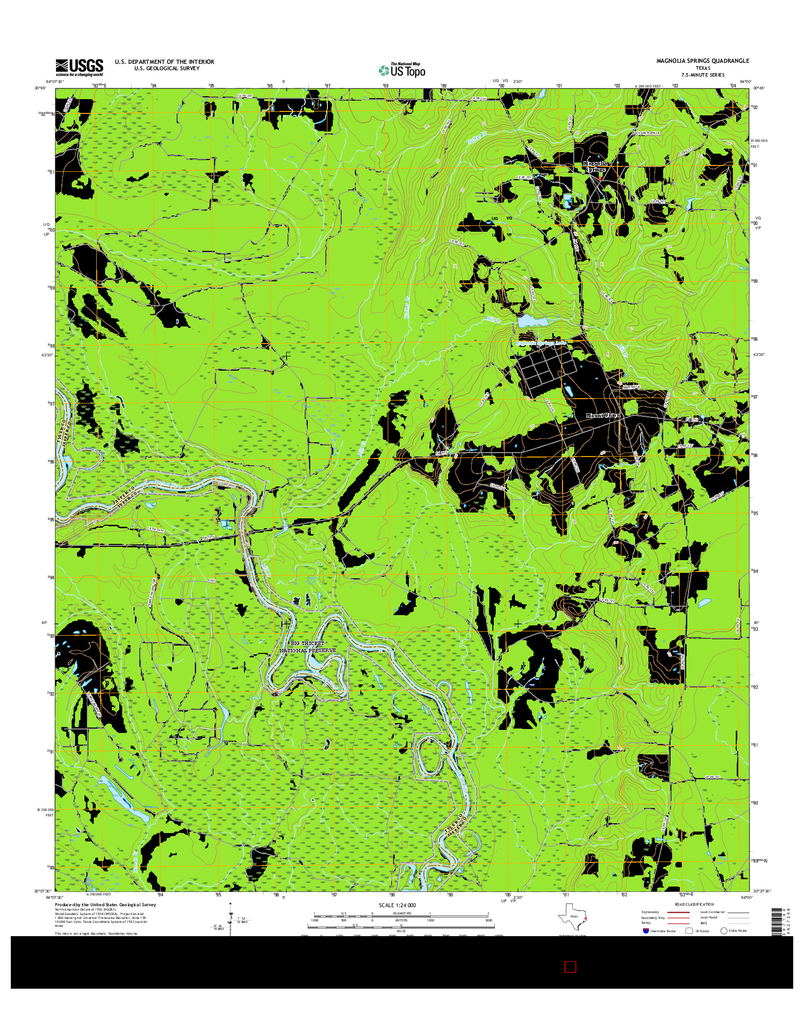 USGS US TOPO 7.5-MINUTE MAP FOR MAGNOLIA SPRINGS, TX 2016