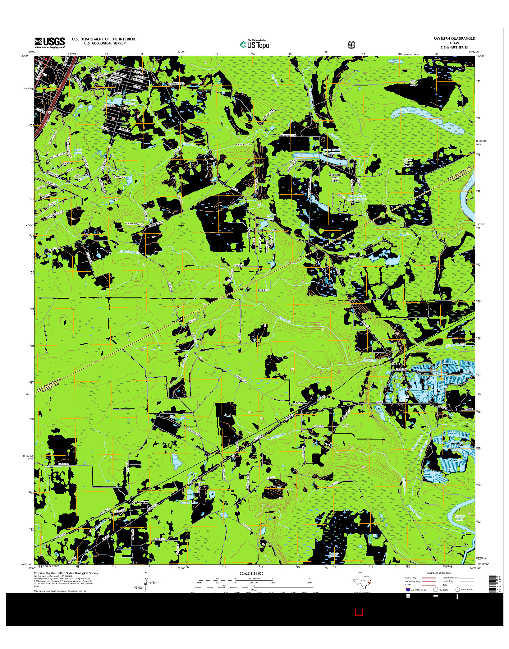 USGS US TOPO 7.5-MINUTE MAP FOR RAYBURN, TX 2016