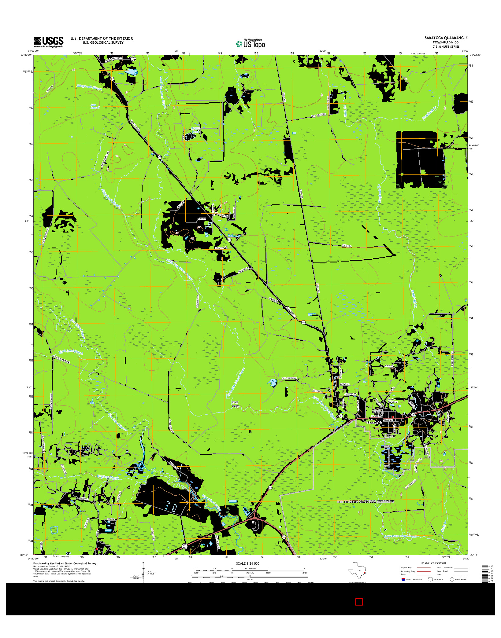 USGS US TOPO 7.5-MINUTE MAP FOR SARATOGA, TX 2016