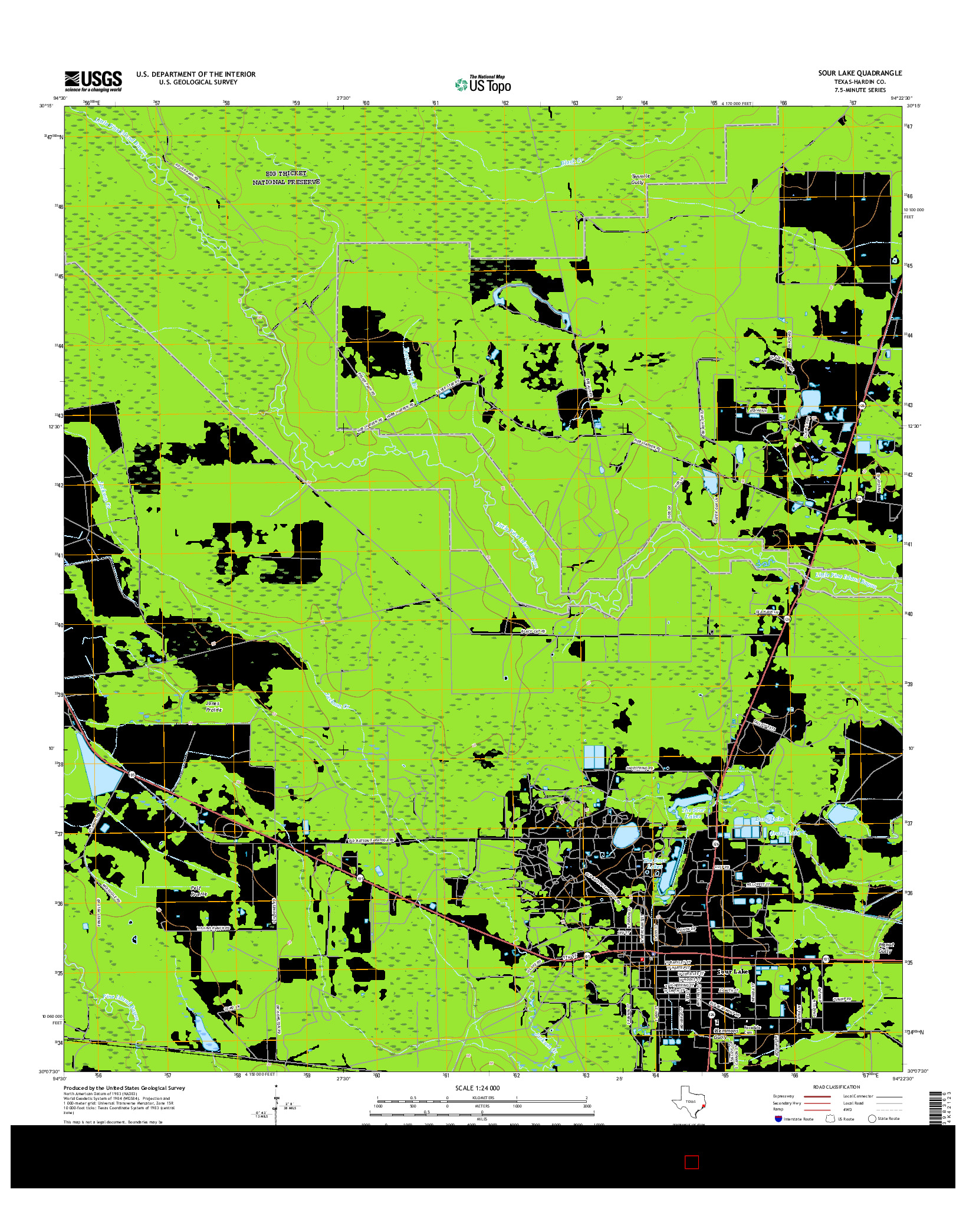 USGS US TOPO 7.5-MINUTE MAP FOR SOUR LAKE, TX 2016