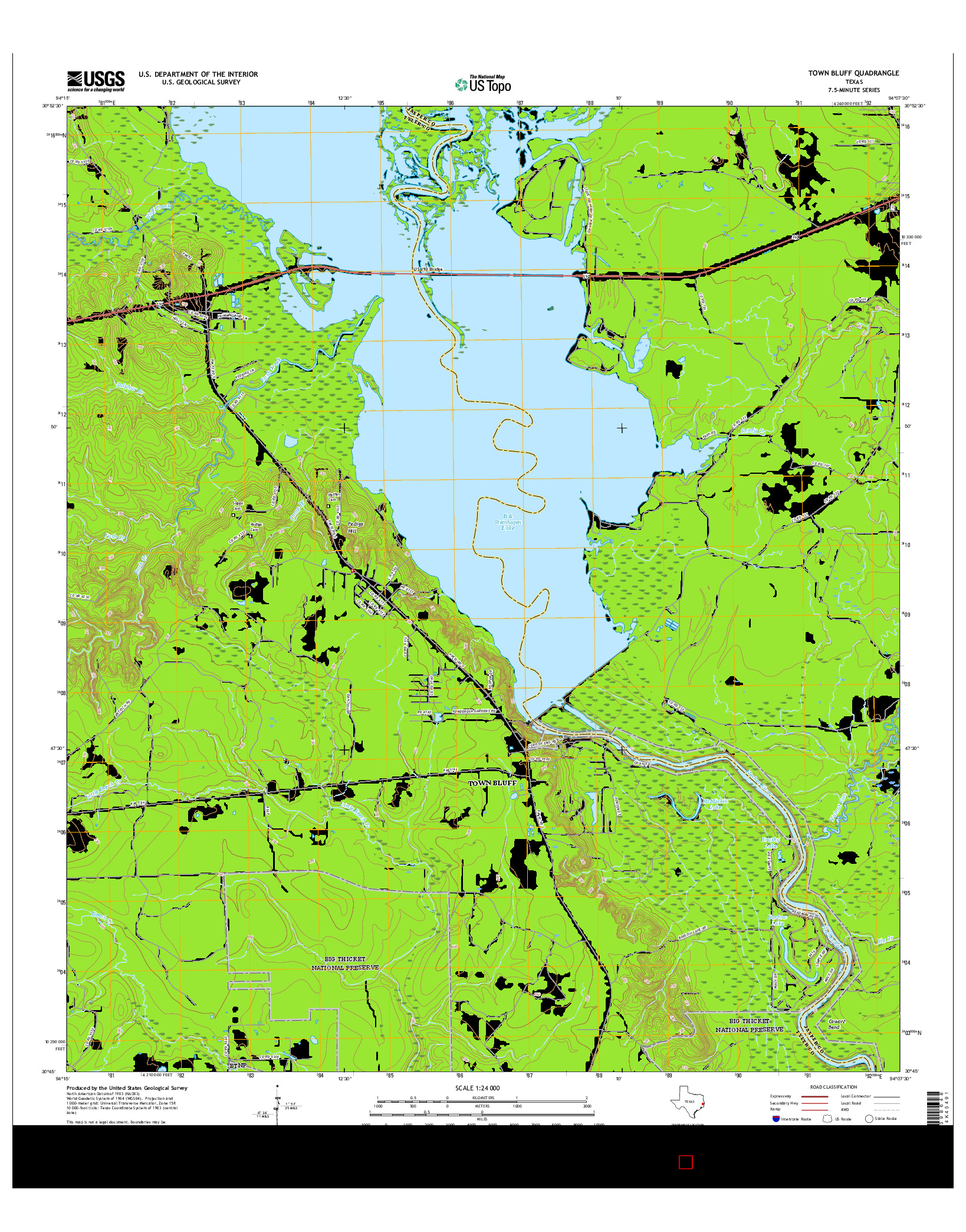 USGS US TOPO 7.5-MINUTE MAP FOR TOWN BLUFF, TX 2016