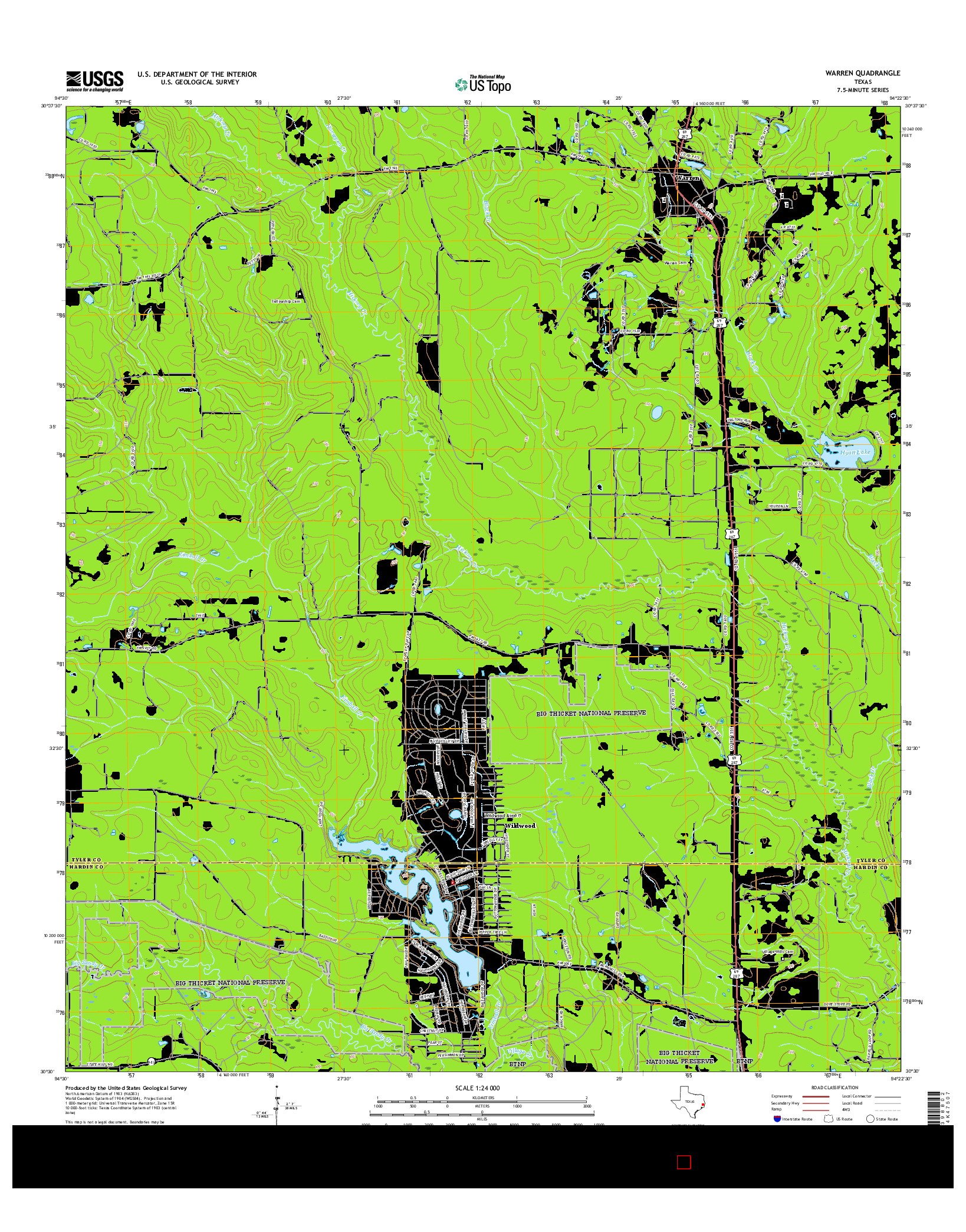 USGS US TOPO 7.5-MINUTE MAP FOR WARREN, TX 2016
