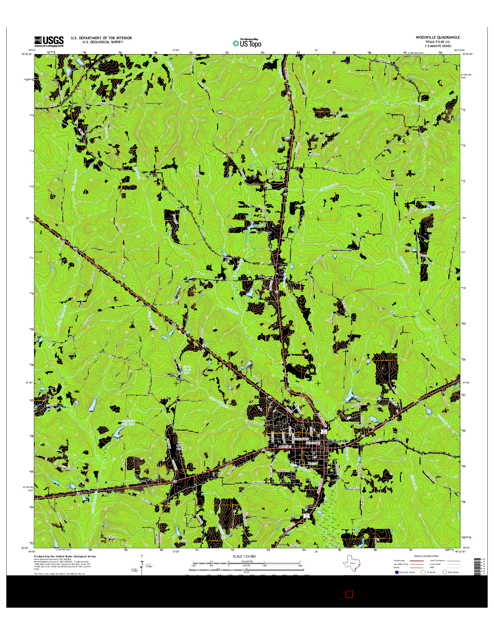 USGS US TOPO 7.5-MINUTE MAP FOR WOODVILLE, TX 2016