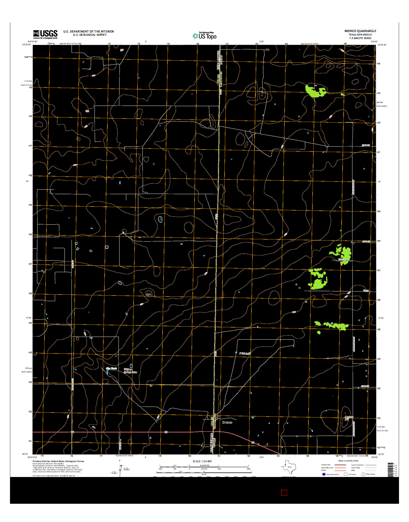 USGS US TOPO 7.5-MINUTE MAP FOR BRONCO, TX-NM 2016