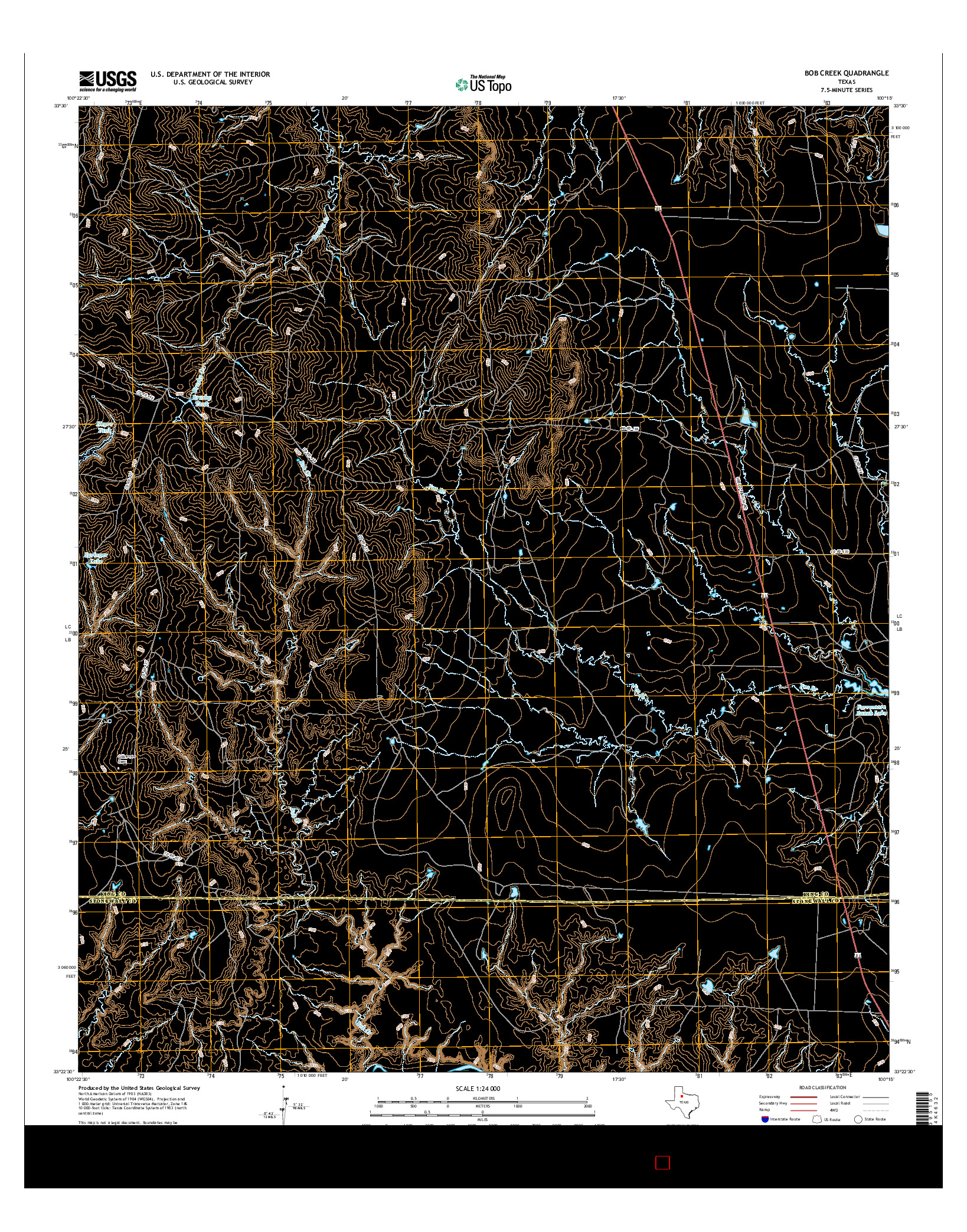 USGS US TOPO 7.5-MINUTE MAP FOR BOB CREEK, TX 2016