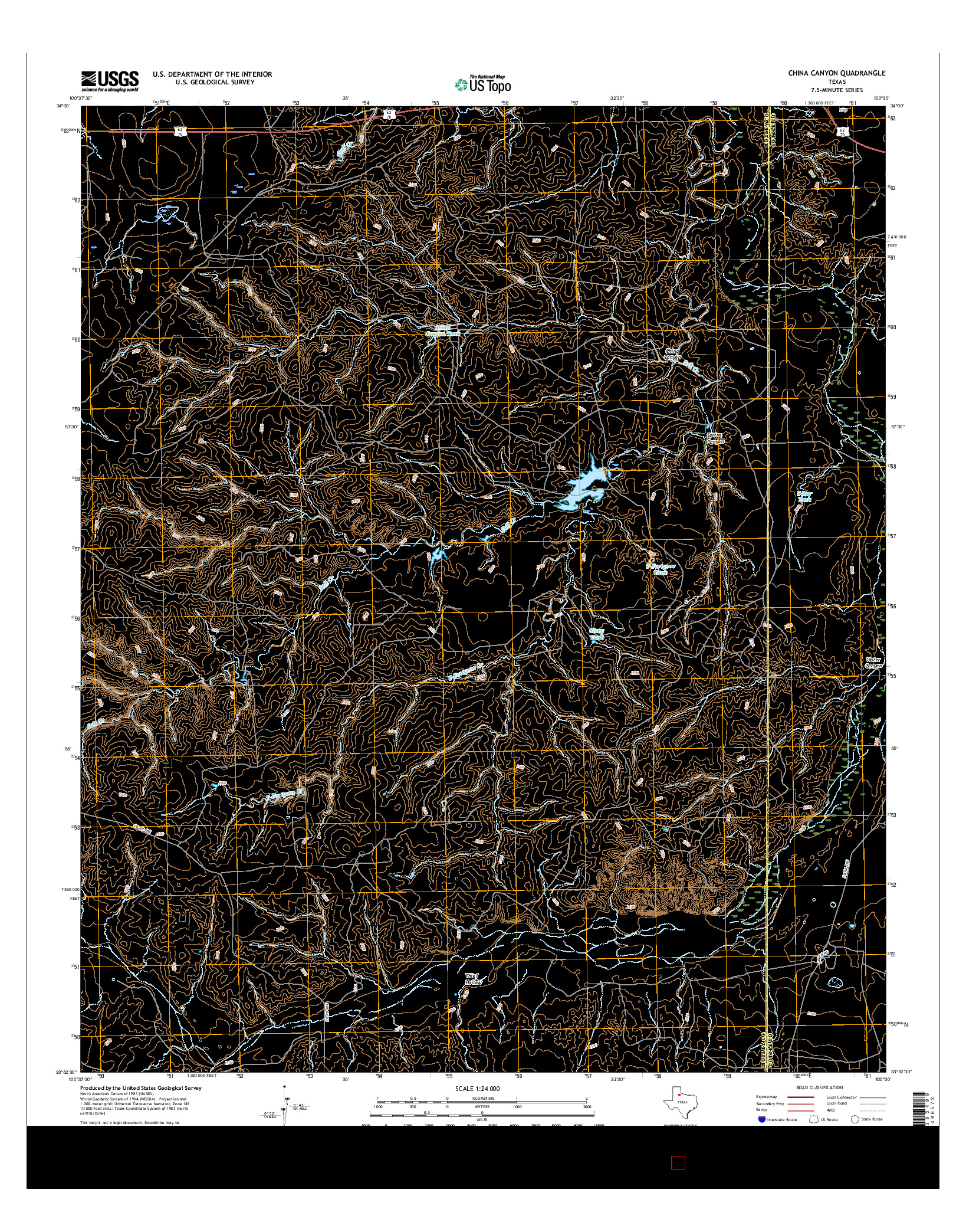 USGS US TOPO 7.5-MINUTE MAP FOR CHINA CANYON, TX 2016