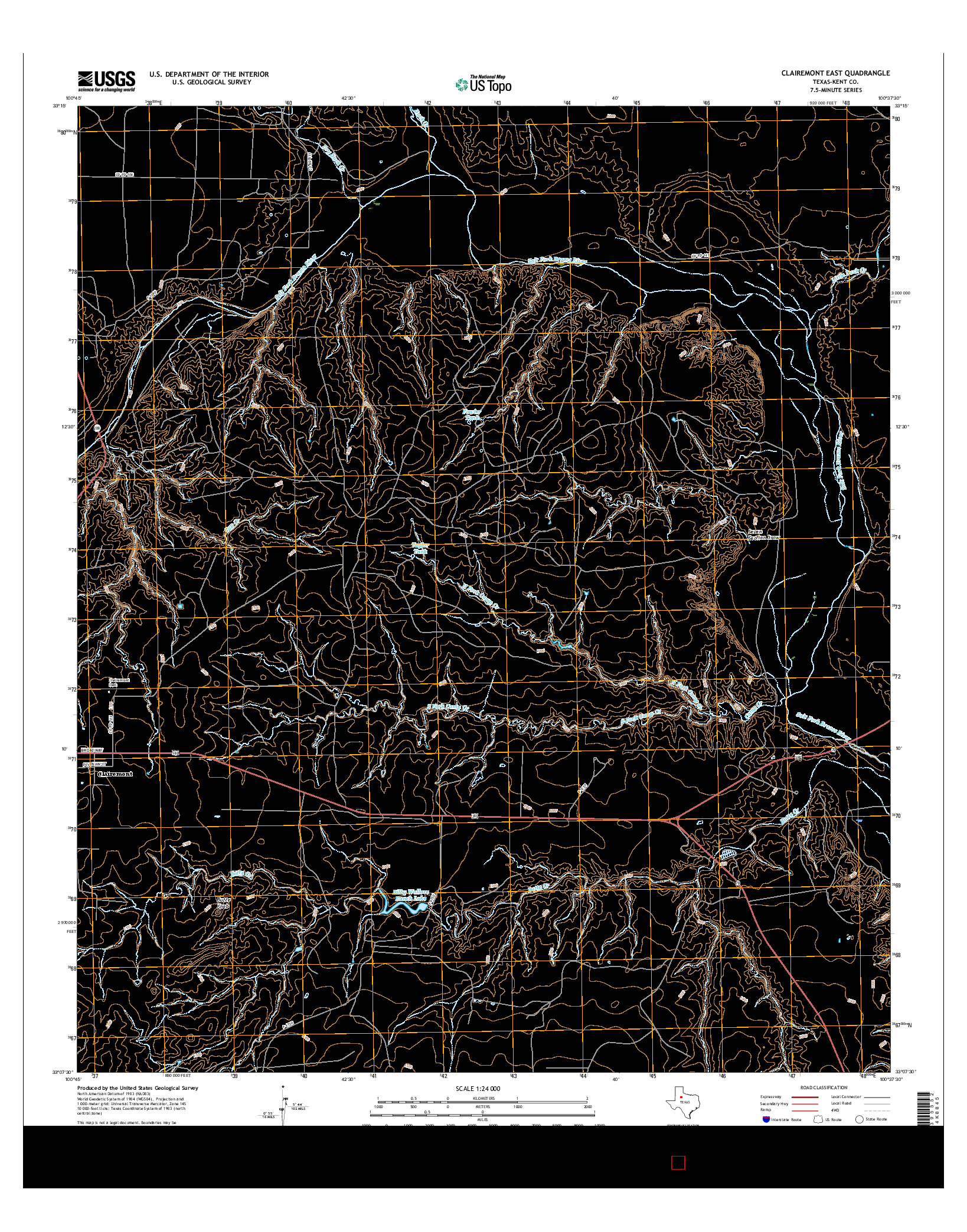 USGS US TOPO 7.5-MINUTE MAP FOR CLAIREMONT EAST, TX 2016