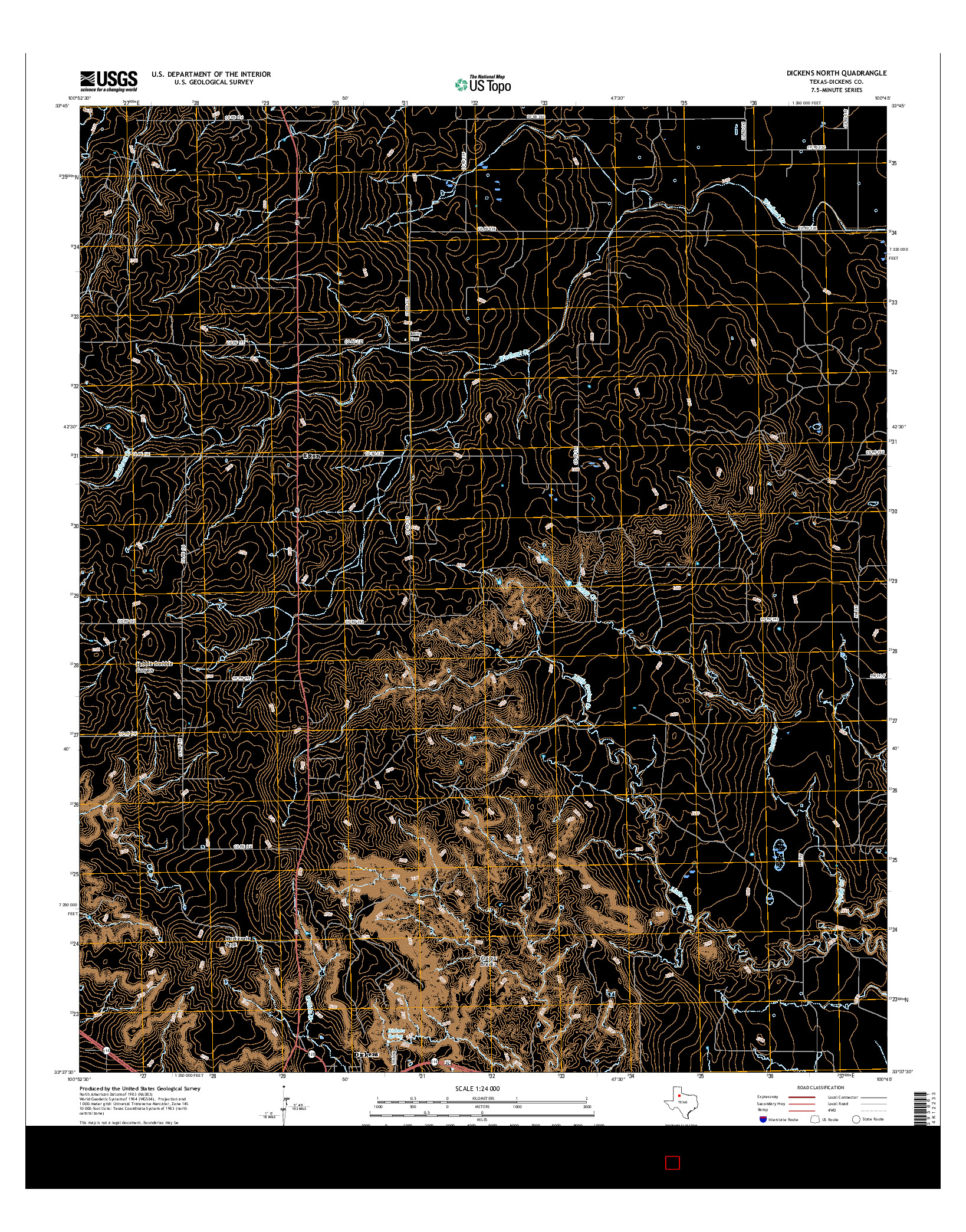 USGS US TOPO 7.5-MINUTE MAP FOR DICKENS NORTH, TX 2016