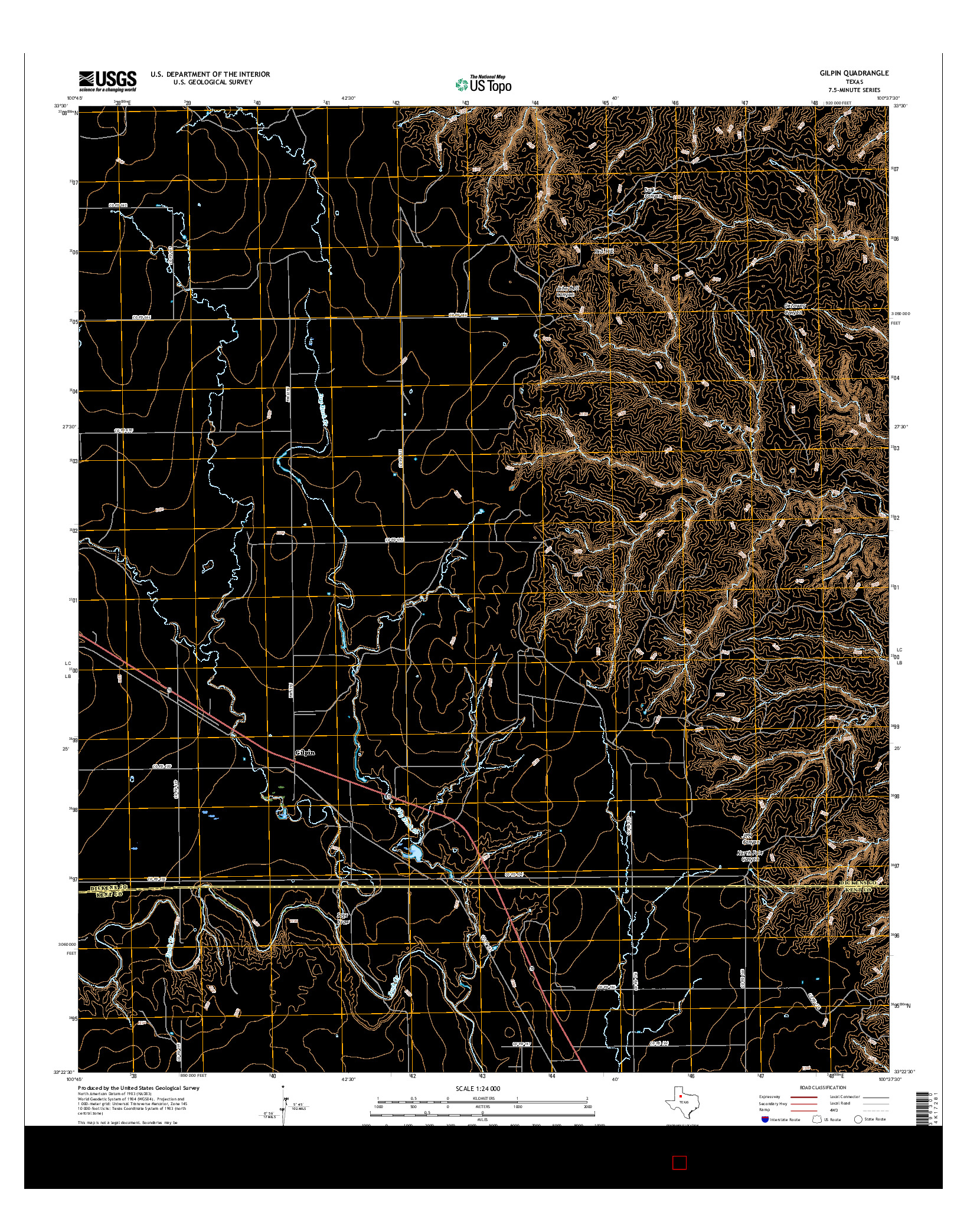 USGS US TOPO 7.5-MINUTE MAP FOR GILPIN, TX 2016