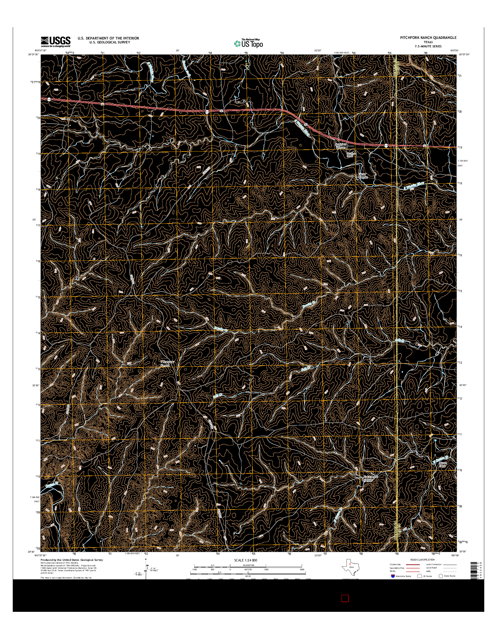 USGS US TOPO 7.5-MINUTE MAP FOR PITCHFORK RANCH, TX 2016
