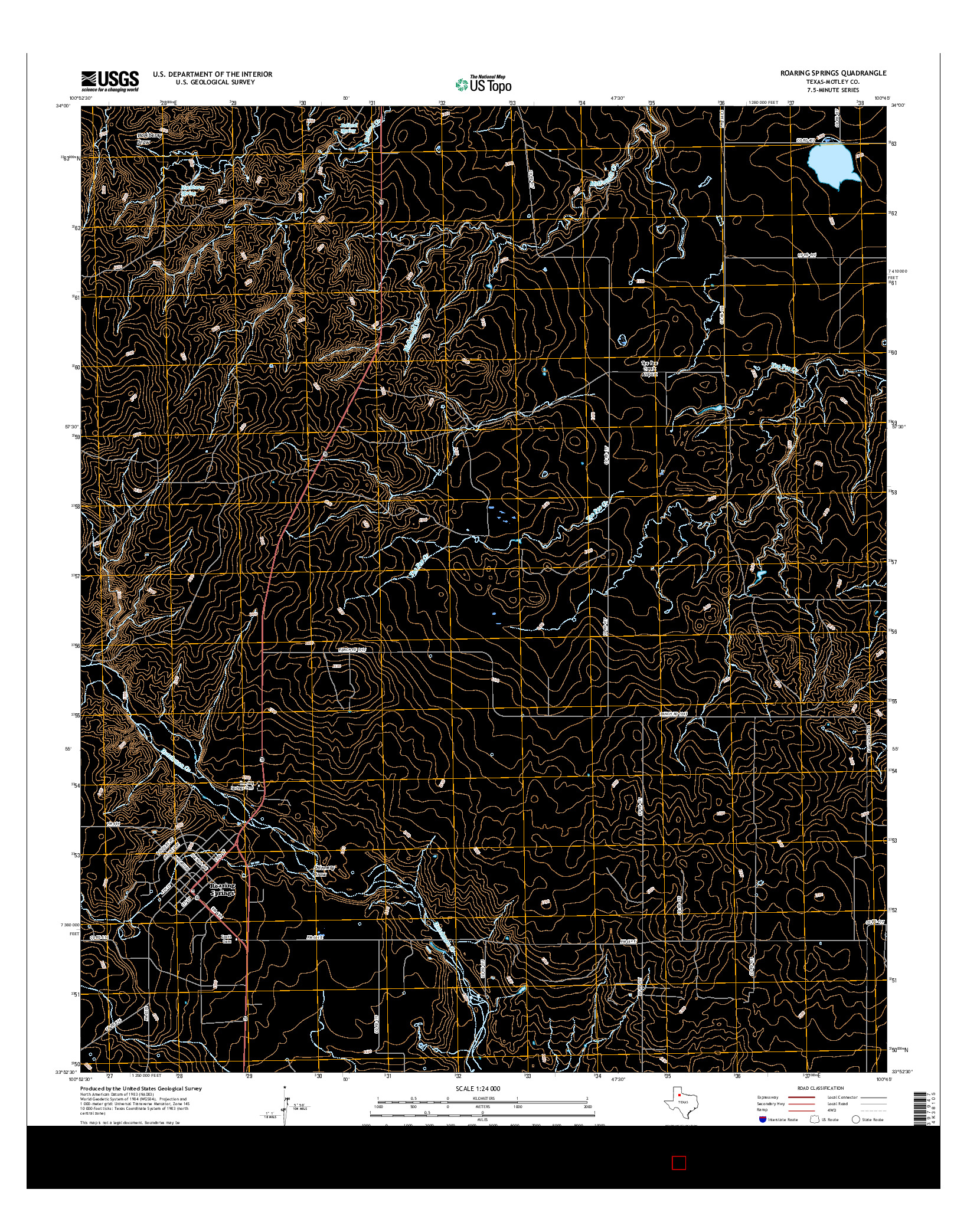 USGS US TOPO 7.5-MINUTE MAP FOR ROARING SPRINGS, TX 2016