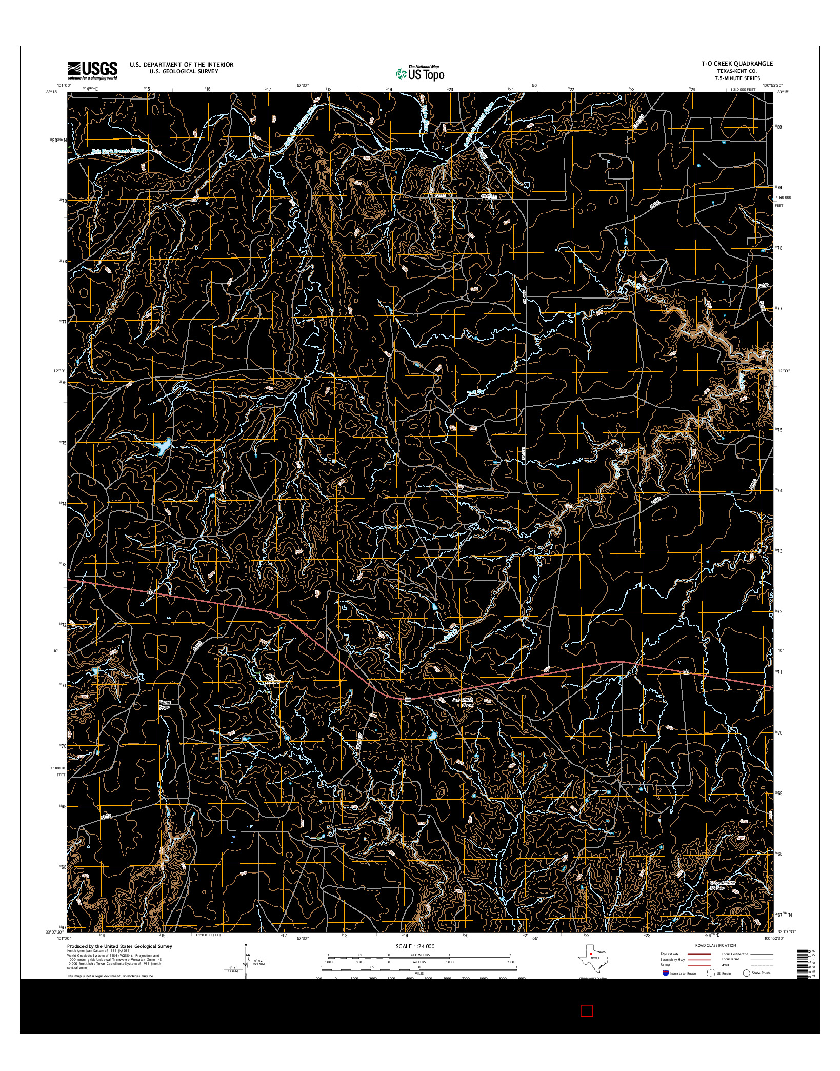 USGS US TOPO 7.5-MINUTE MAP FOR T-O CREEK, TX 2016
