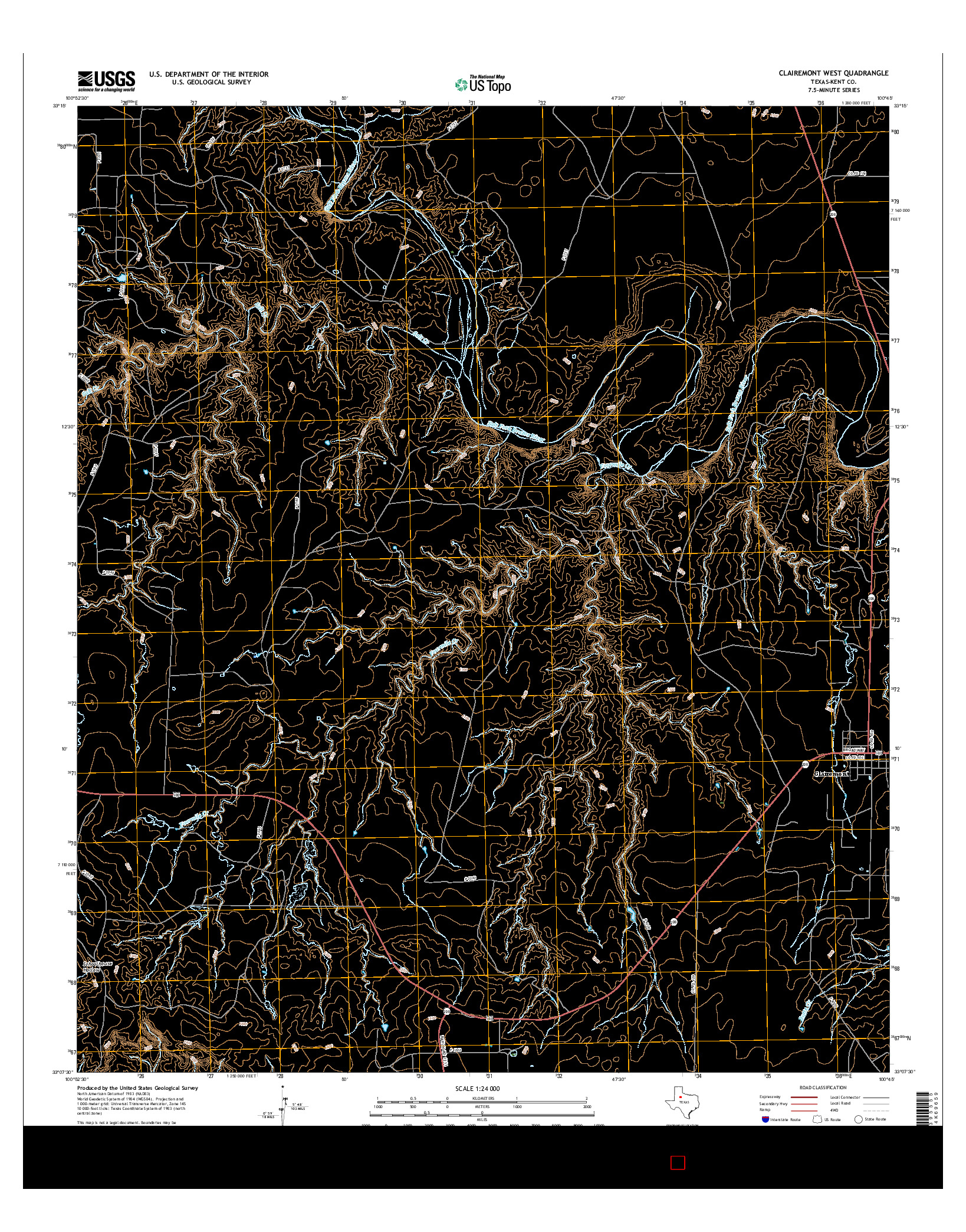 USGS US TOPO 7.5-MINUTE MAP FOR CLAIREMONT WEST, TX 2016