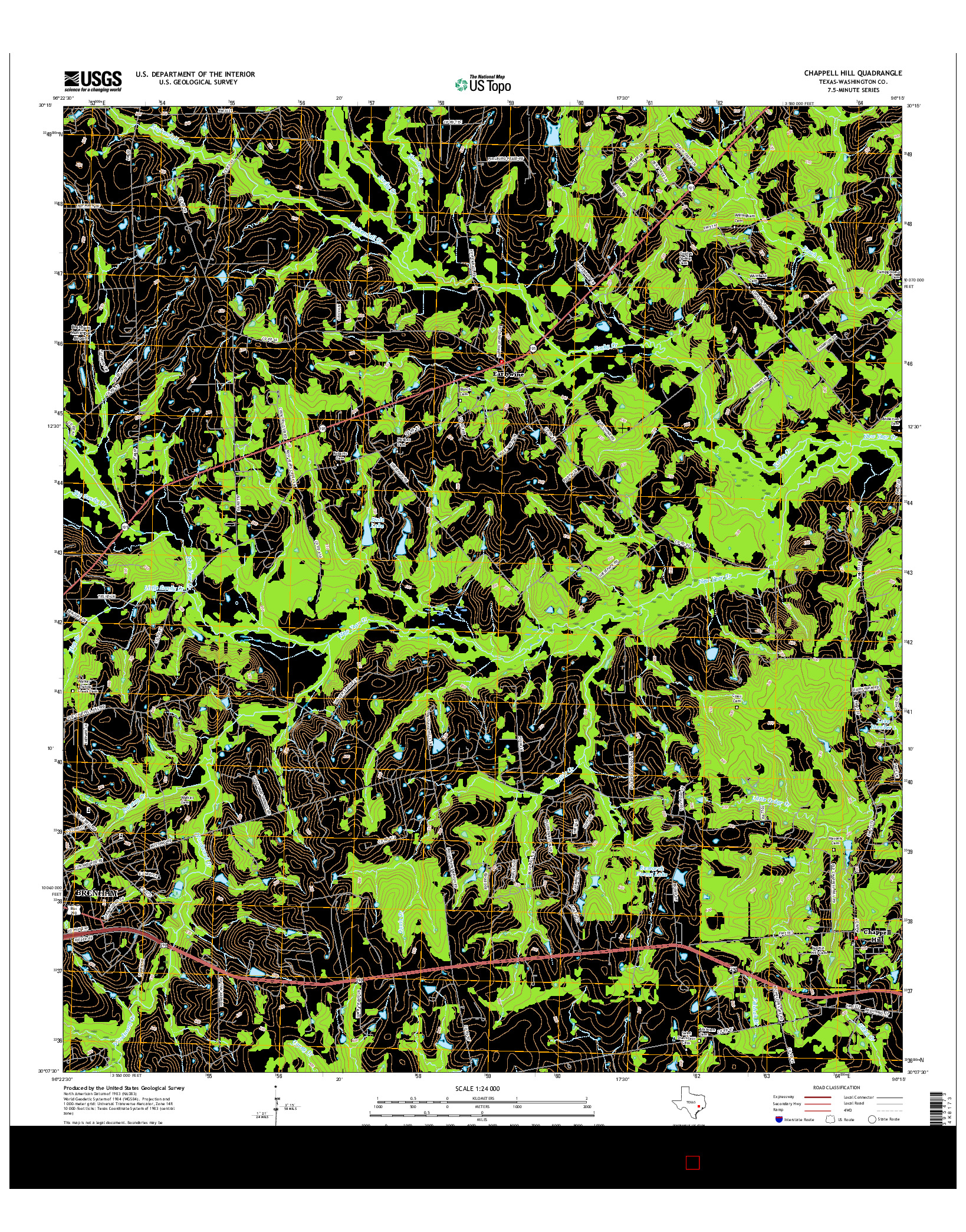 USGS US TOPO 7.5-MINUTE MAP FOR CHAPPELL HILL, TX 2016