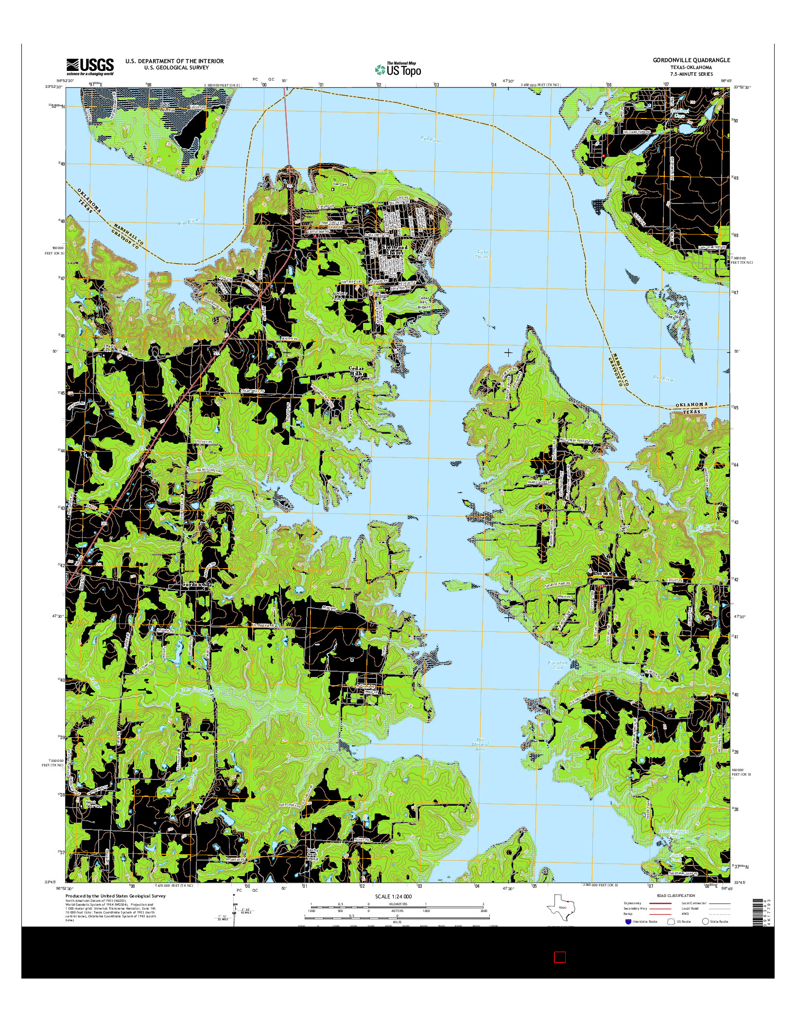 USGS US TOPO 7.5-MINUTE MAP FOR GORDONVILLE, TX-OK 2016