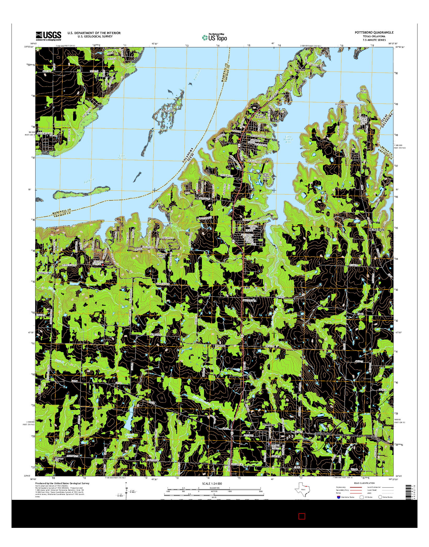 USGS US TOPO 7.5-MINUTE MAP FOR POTTSBORO, TX-OK 2016