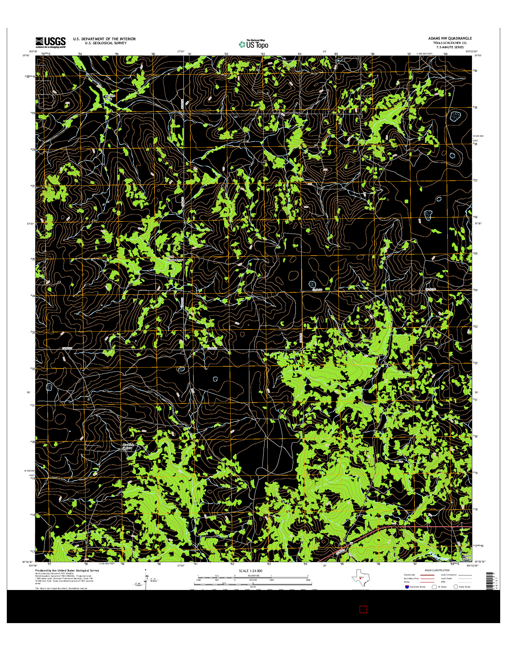 USGS US TOPO 7.5-MINUTE MAP FOR ADAMS NW, TX 2016