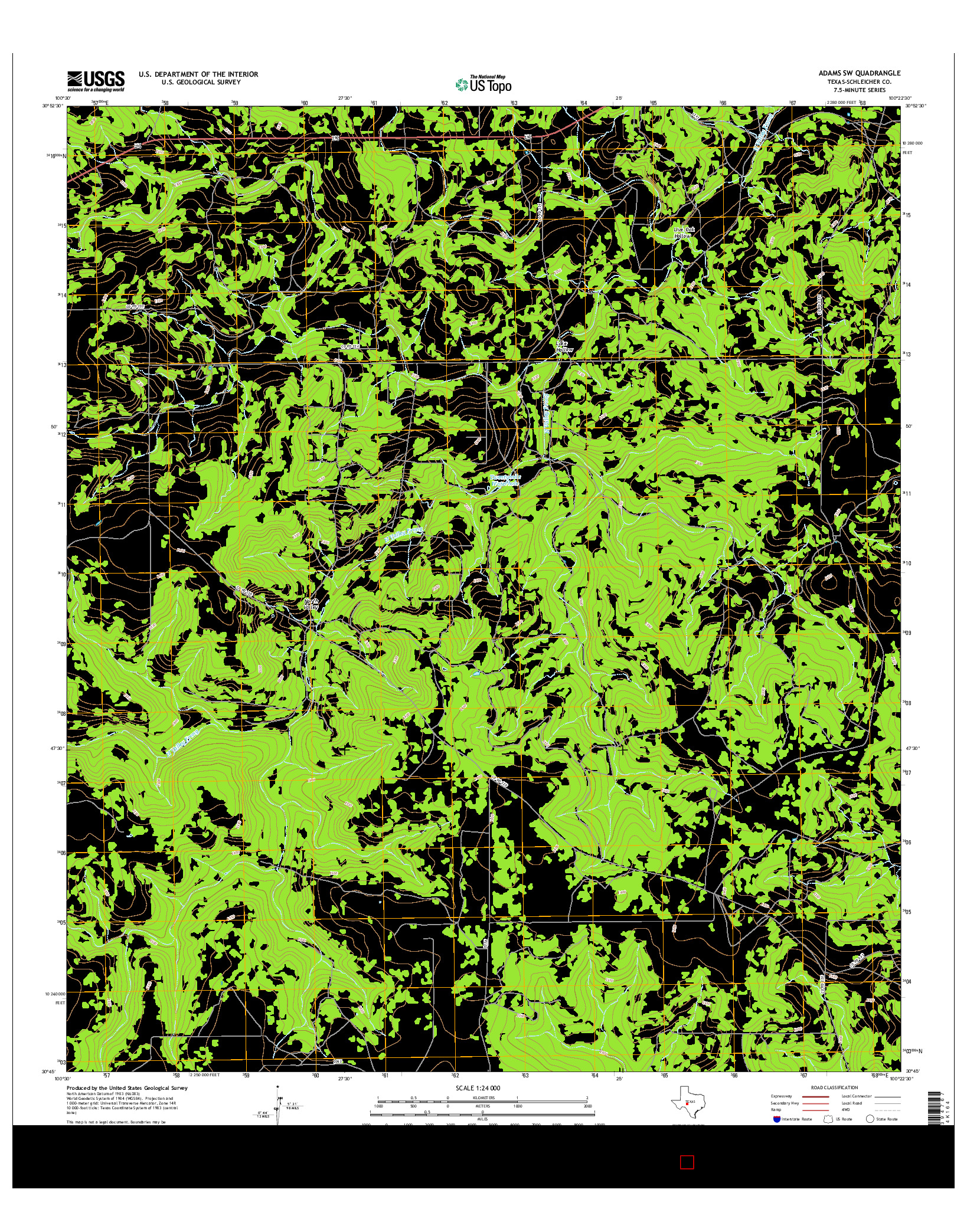 USGS US TOPO 7.5-MINUTE MAP FOR ADAMS SW, TX 2016