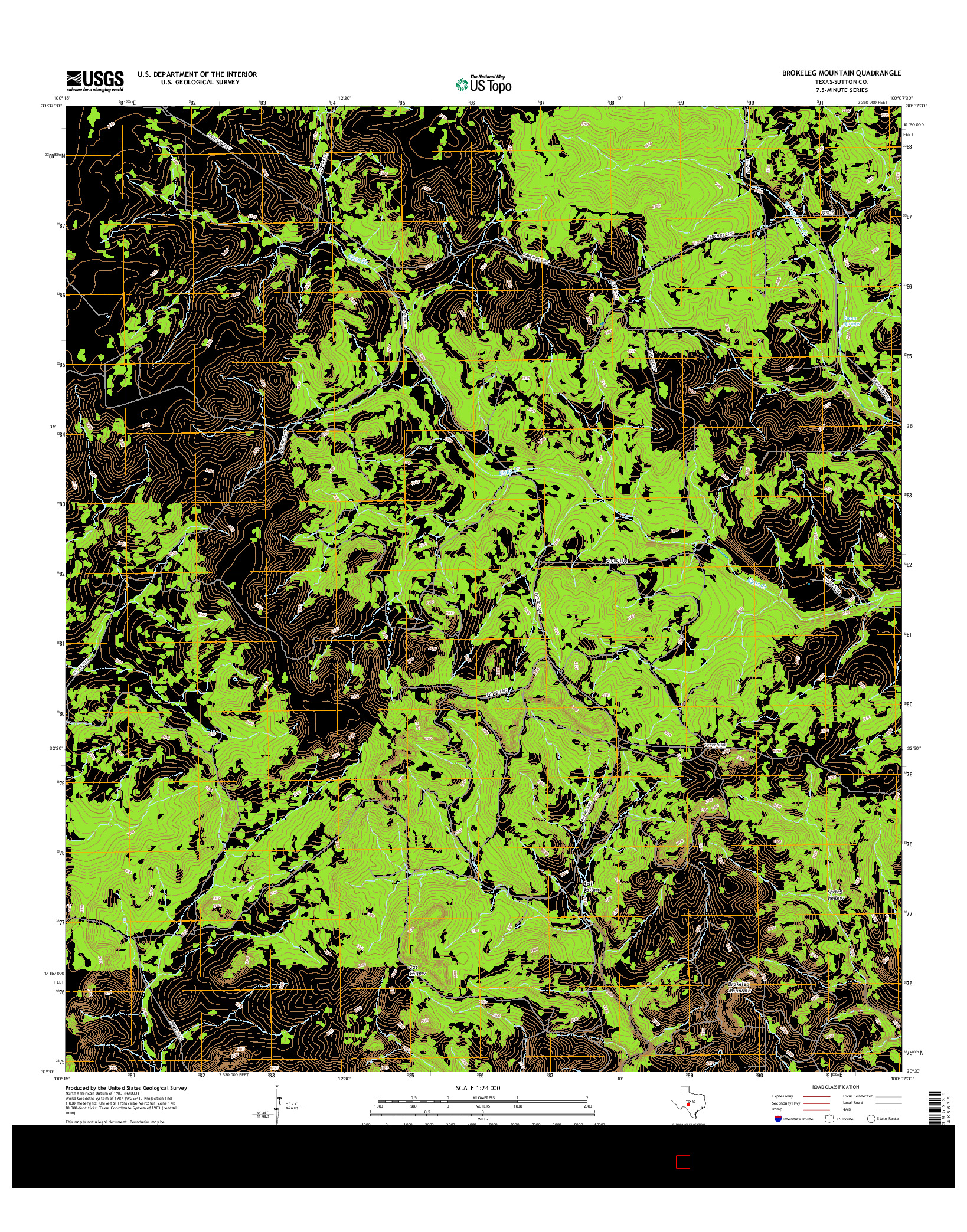 USGS US TOPO 7.5-MINUTE MAP FOR BROKELEG MOUNTAIN, TX 2016