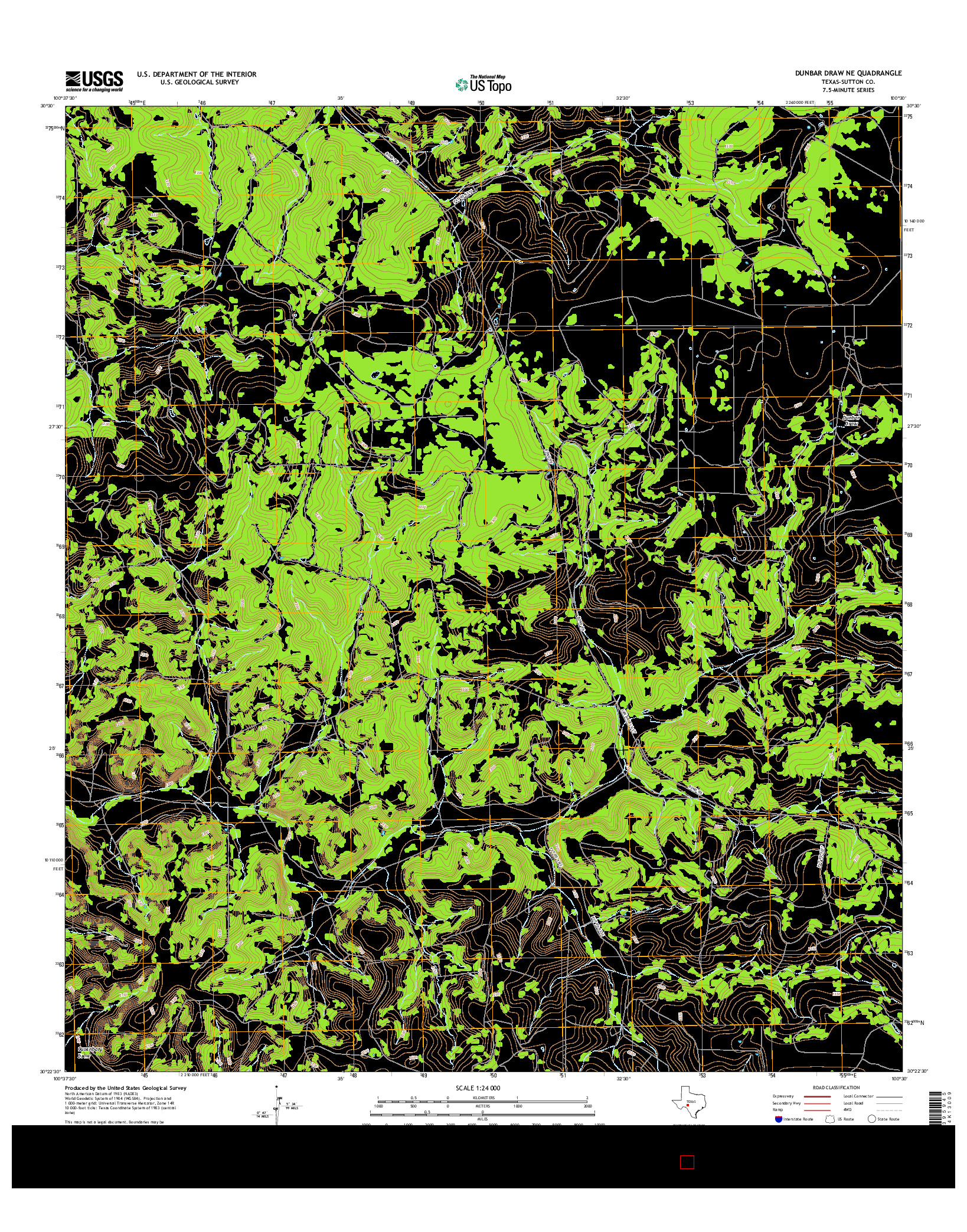 USGS US TOPO 7.5-MINUTE MAP FOR DUNBAR DRAW NE, TX 2016