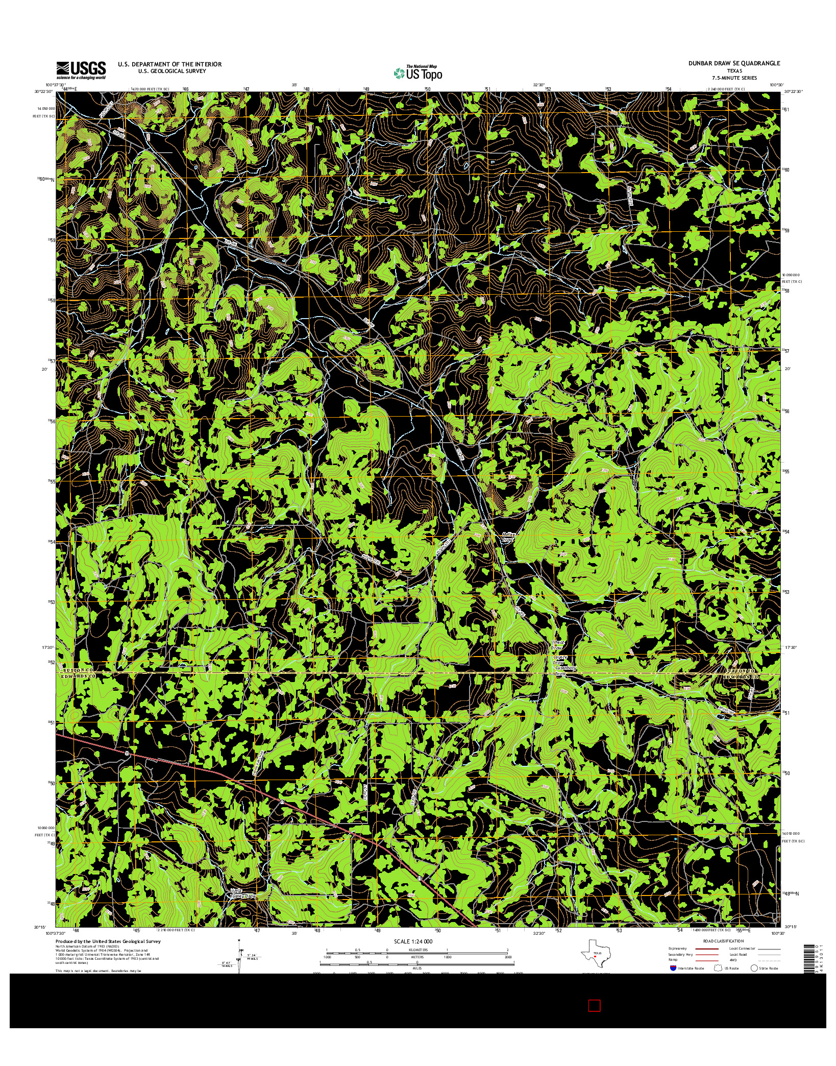 USGS US TOPO 7.5-MINUTE MAP FOR DUNBAR DRAW SE, TX 2016