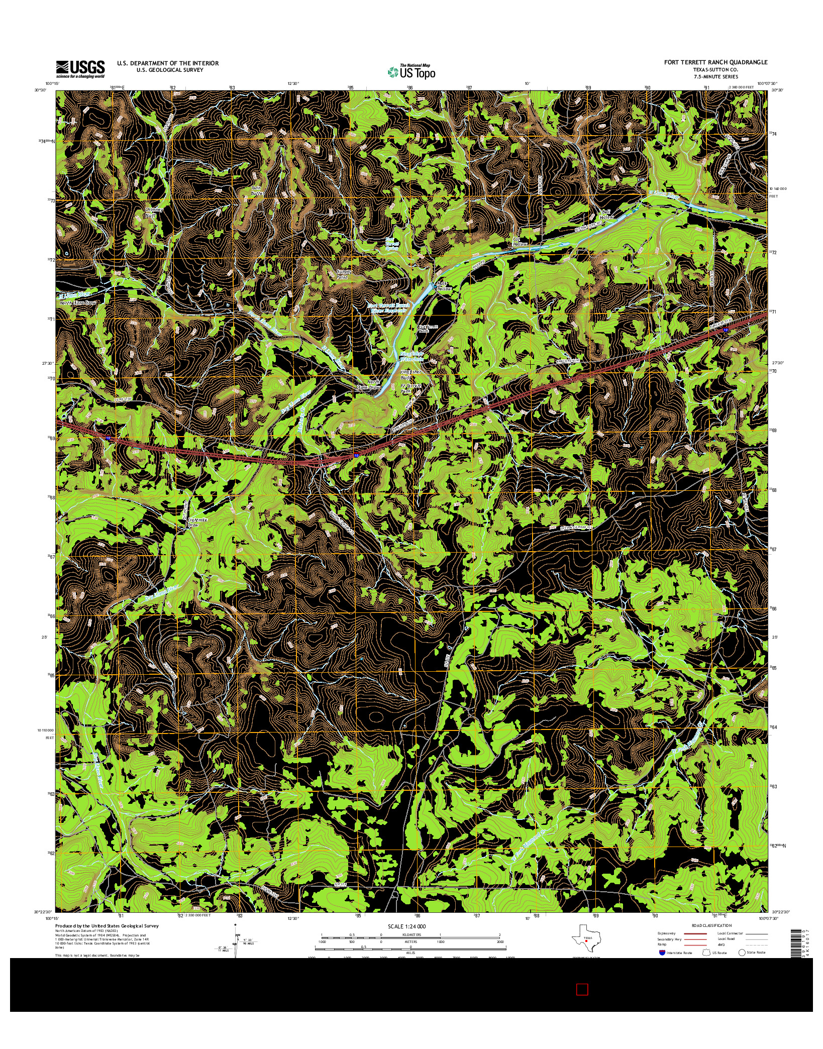 USGS US TOPO 7.5-MINUTE MAP FOR FORT TERRETT RANCH, TX 2016