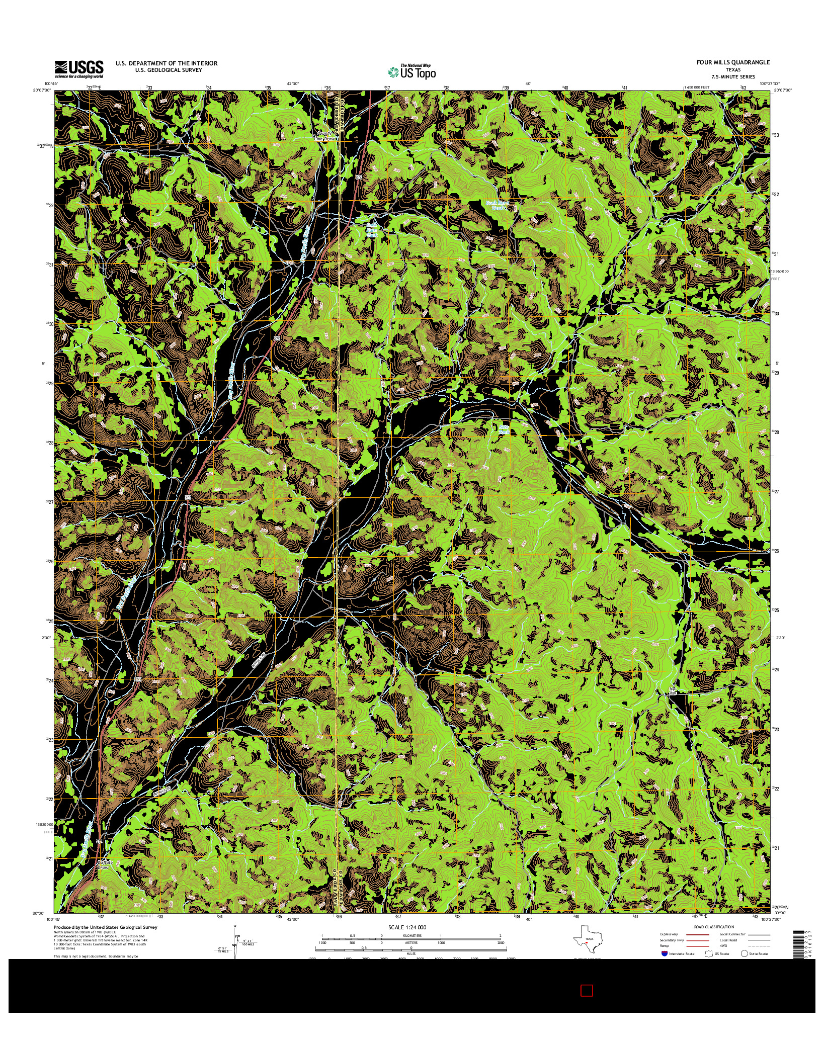 USGS US TOPO 7.5-MINUTE MAP FOR FOUR MILLS, TX 2016