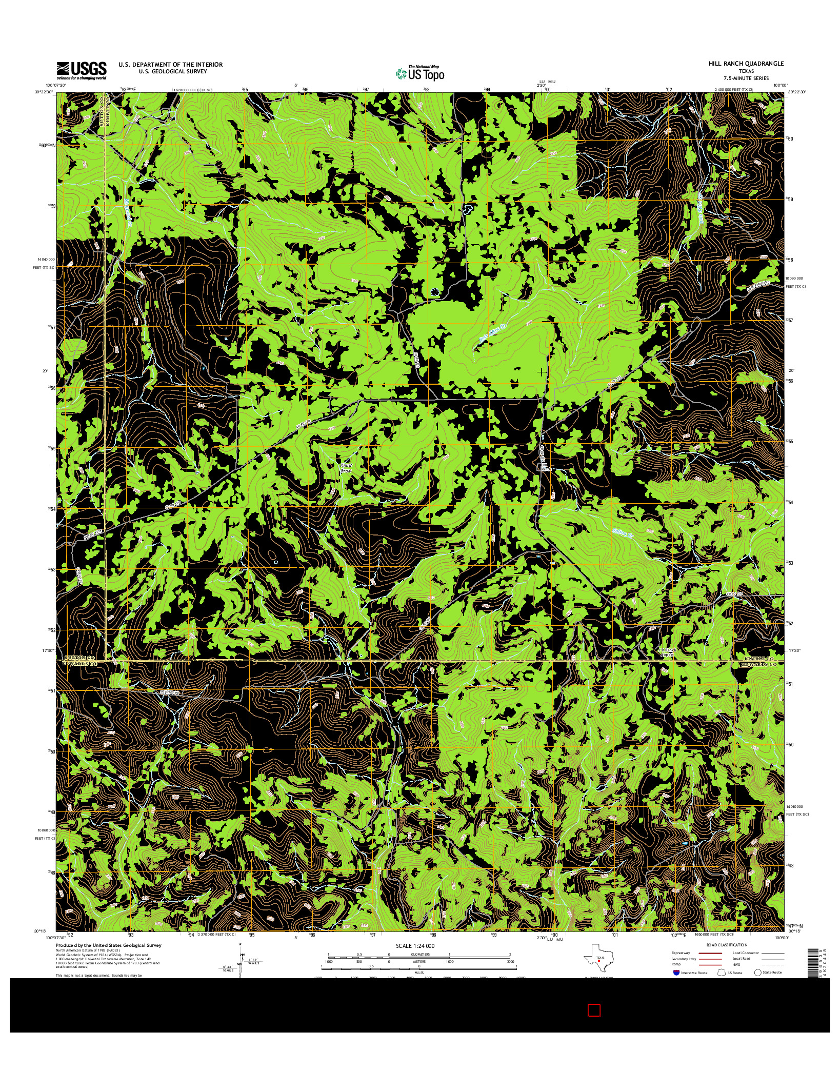 USGS US TOPO 7.5-MINUTE MAP FOR HILL RANCH, TX 2016