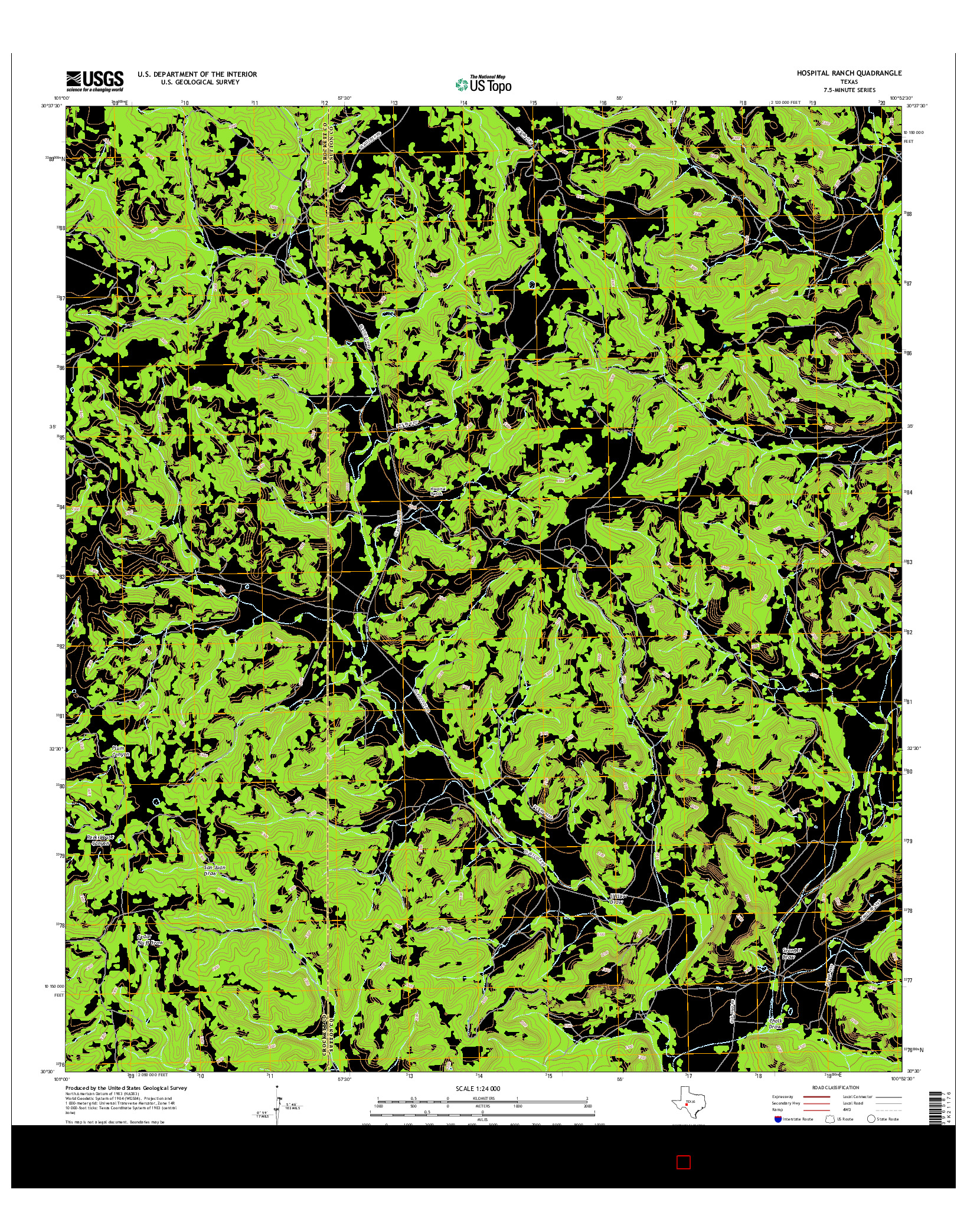 USGS US TOPO 7.5-MINUTE MAP FOR HOSPITAL RANCH, TX 2016